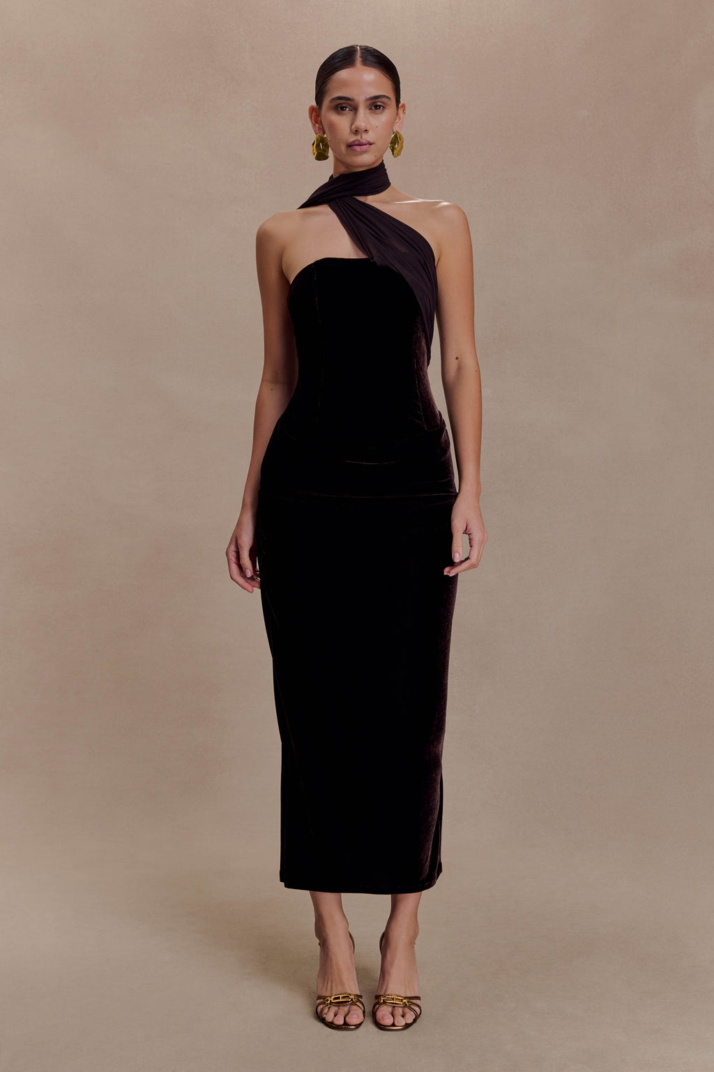 Mattea Velvet Midi Dress With Scarf