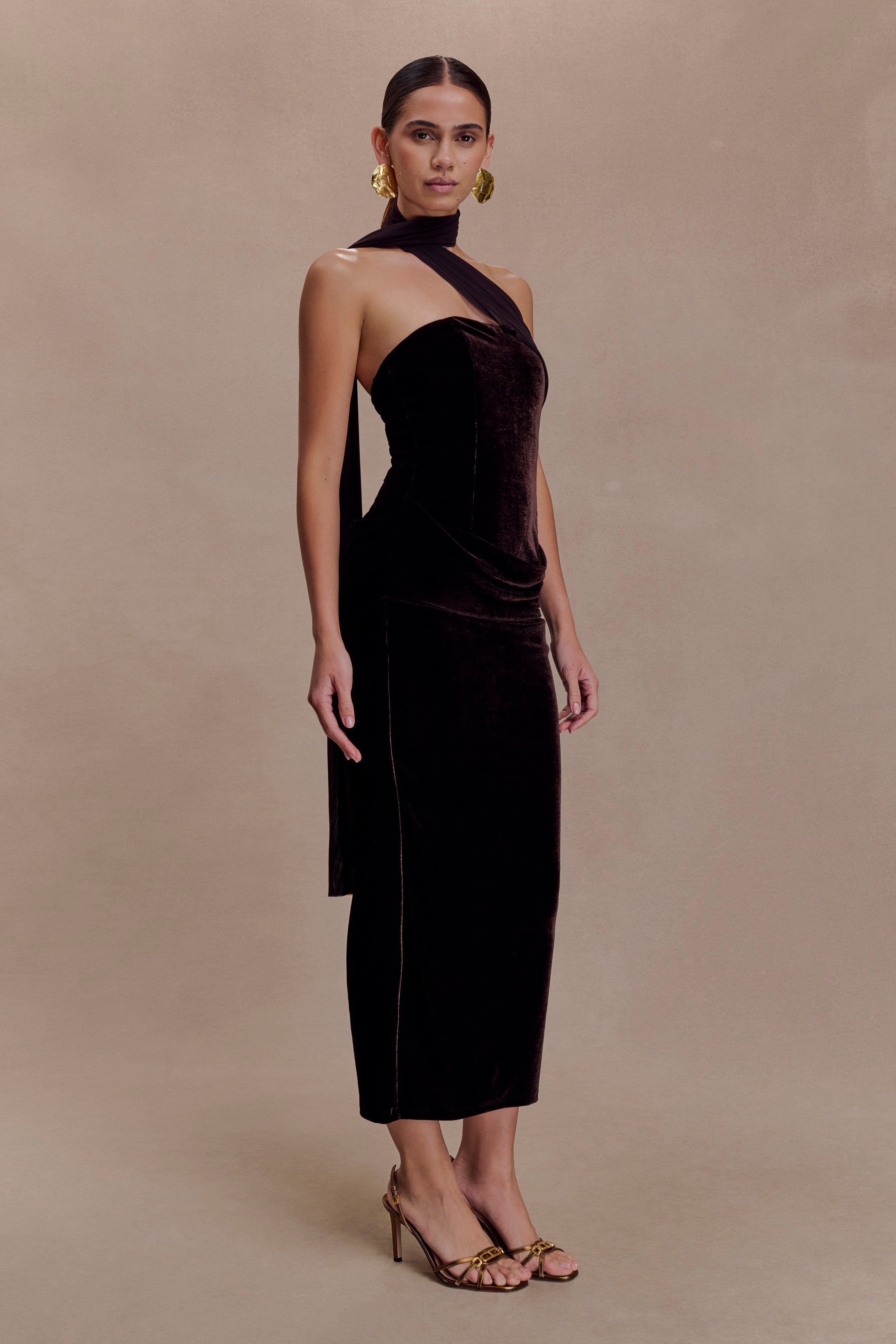 Mattea Velvet Midi Dress With Scarf