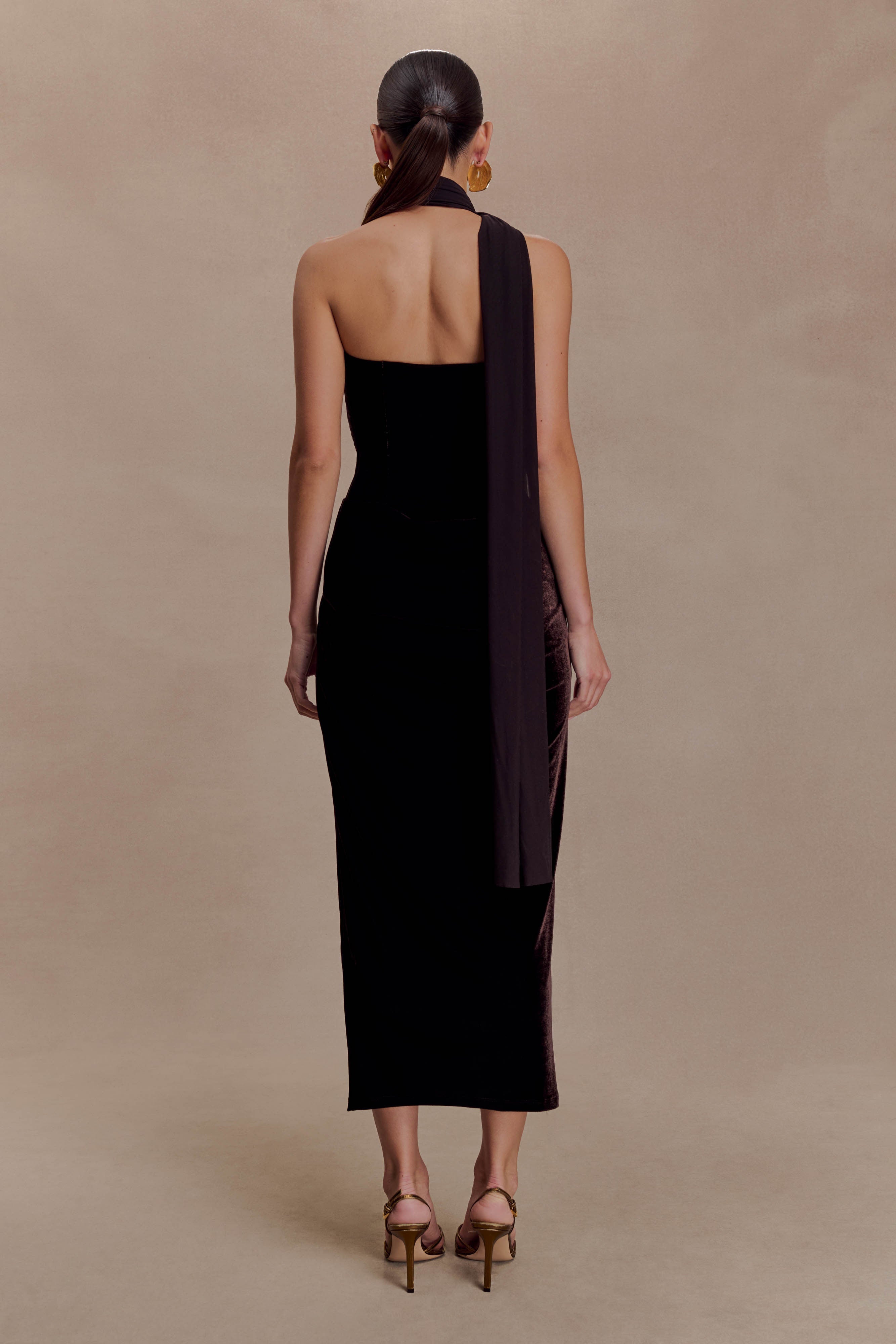 Mattea Velvet Midi Dress With Scarf