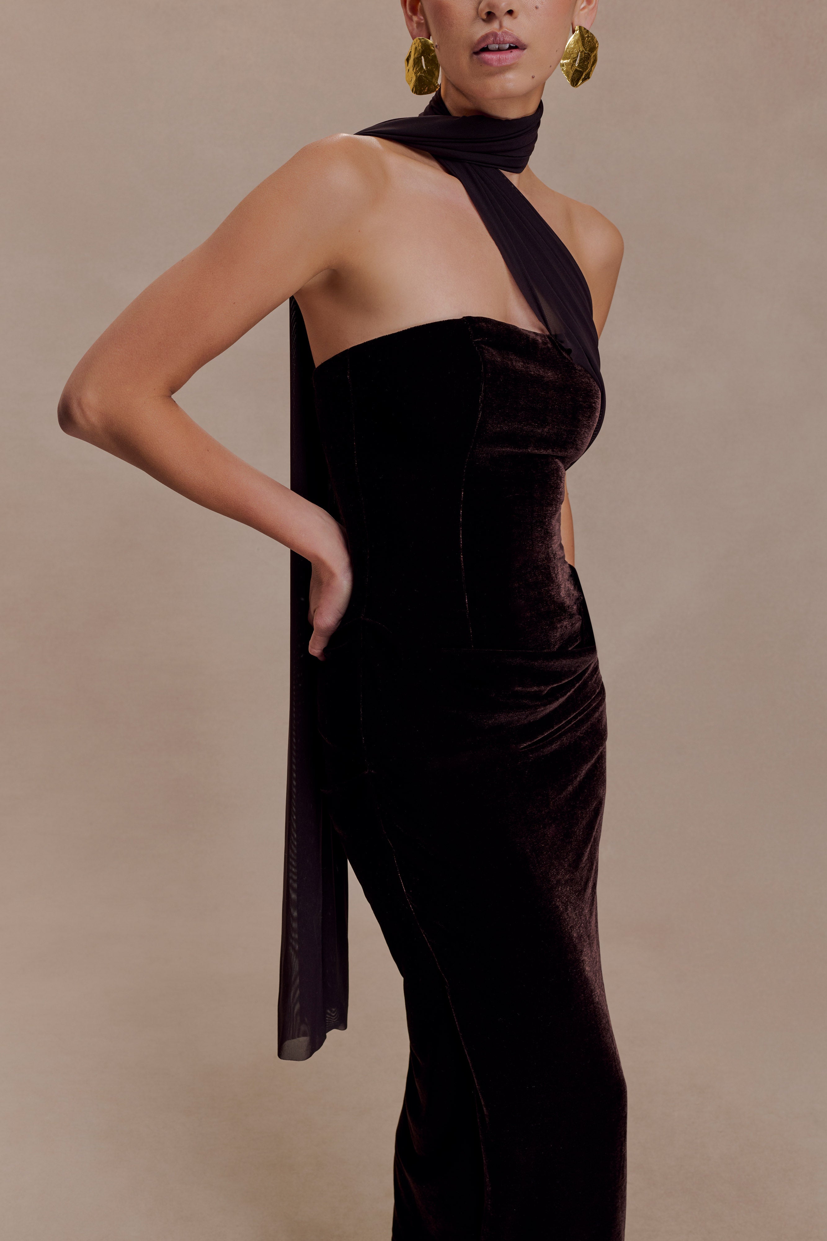 Mattea Velvet Midi Dress With Scarf