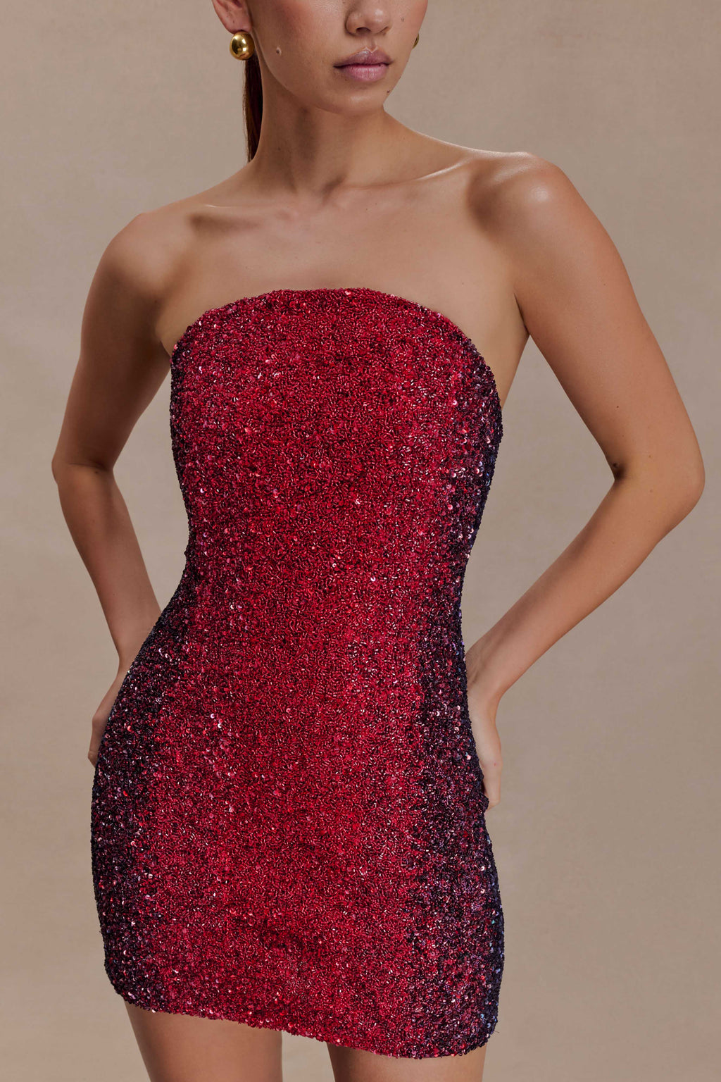 Zander Hand Beaded Strapless Mini Dress