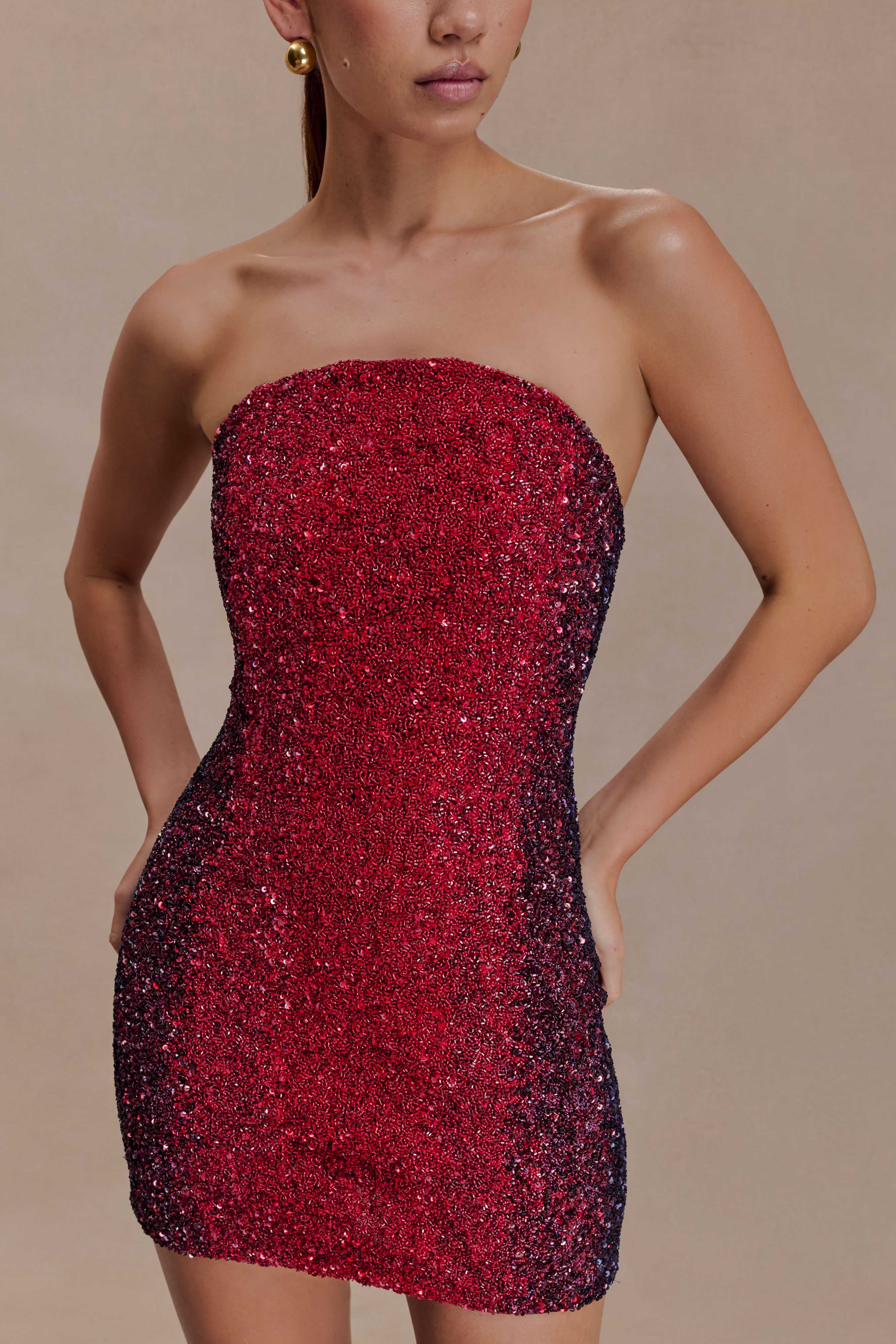 Zander Hand Beaded Strapless Mini Dress