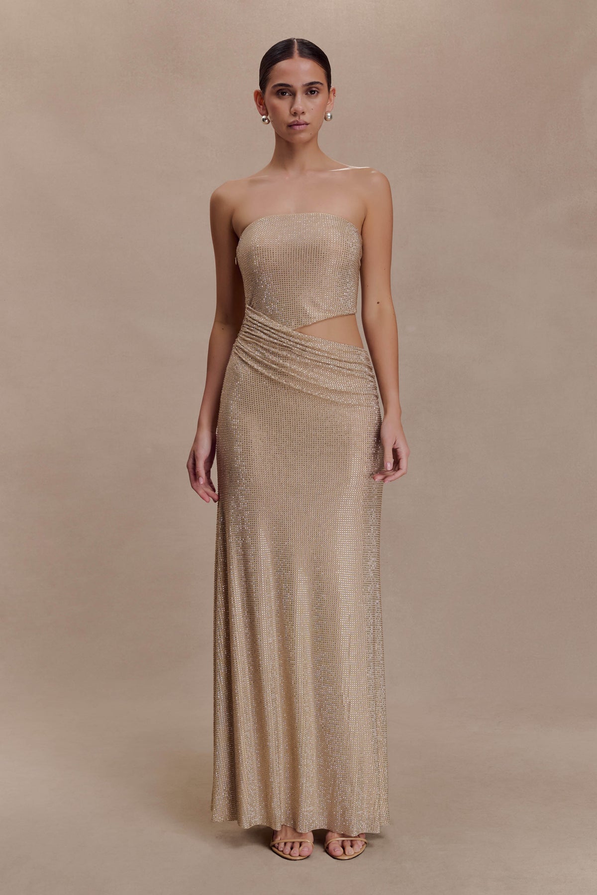 Starla Strapless Diamante Maxi Dress in Gold – Chic&Drifts