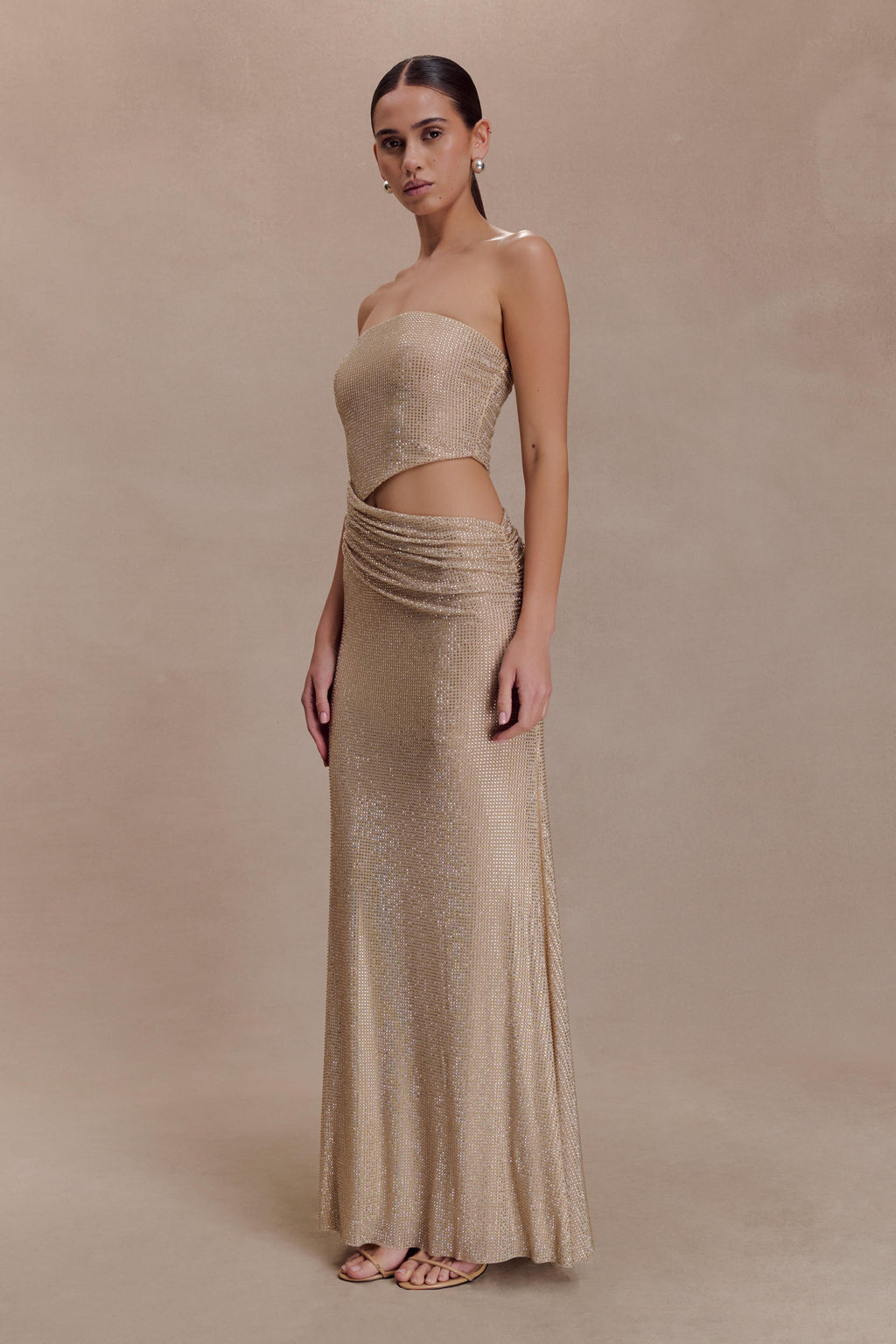 Starla Strapless Diamante Maxi Dress in Gold – Chic&Drifts