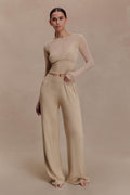 Frannie Gathered Silk Blend Knit Trousers - Sand