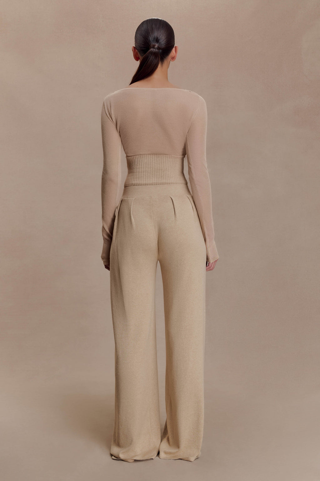 Frannie Gathered Silk Blend Knit Trousers - Sand