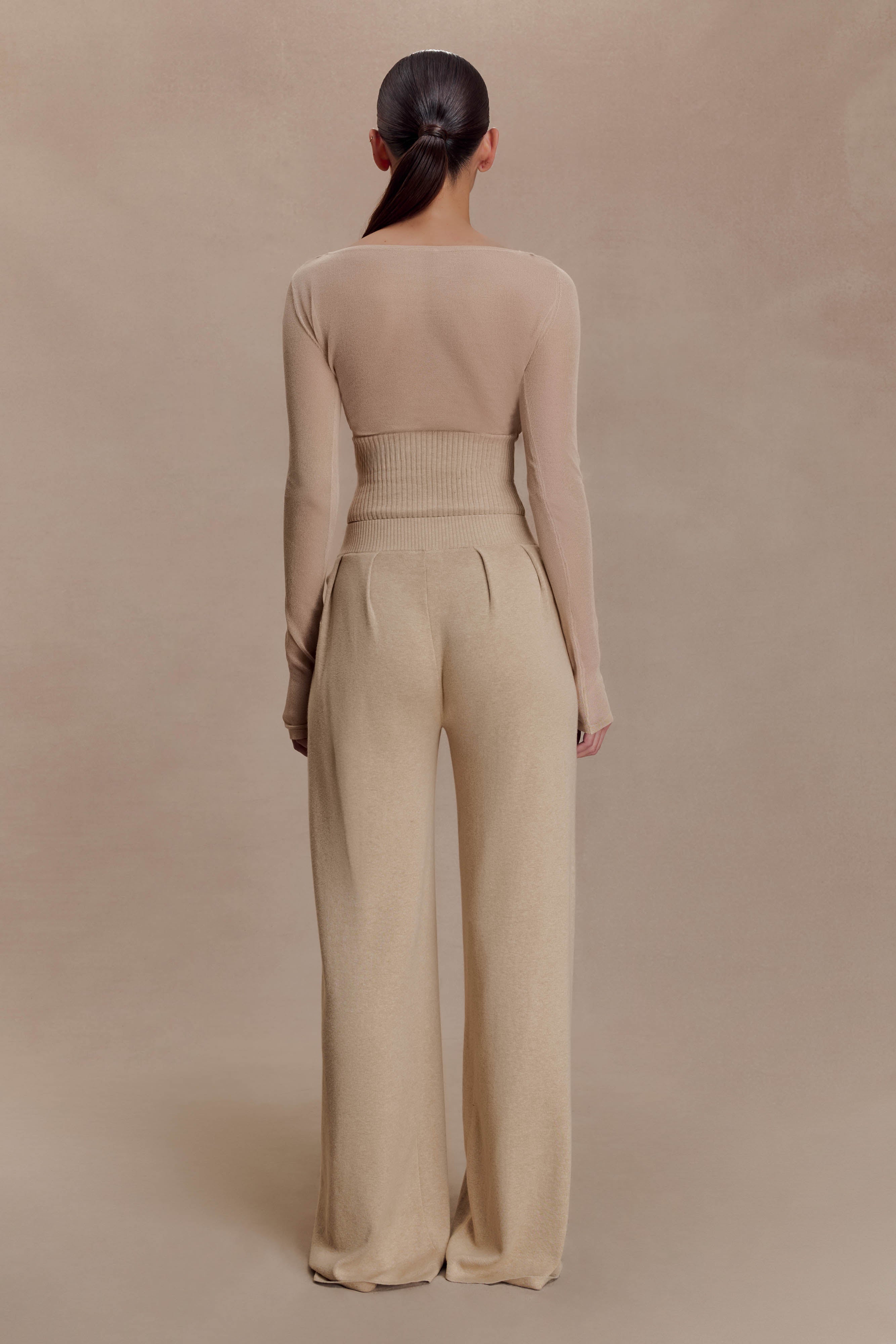Frannie Gathered Silk Blend Knit Trousers - Sand