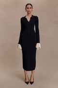 Amirose Ruffle Knit Midi Dress