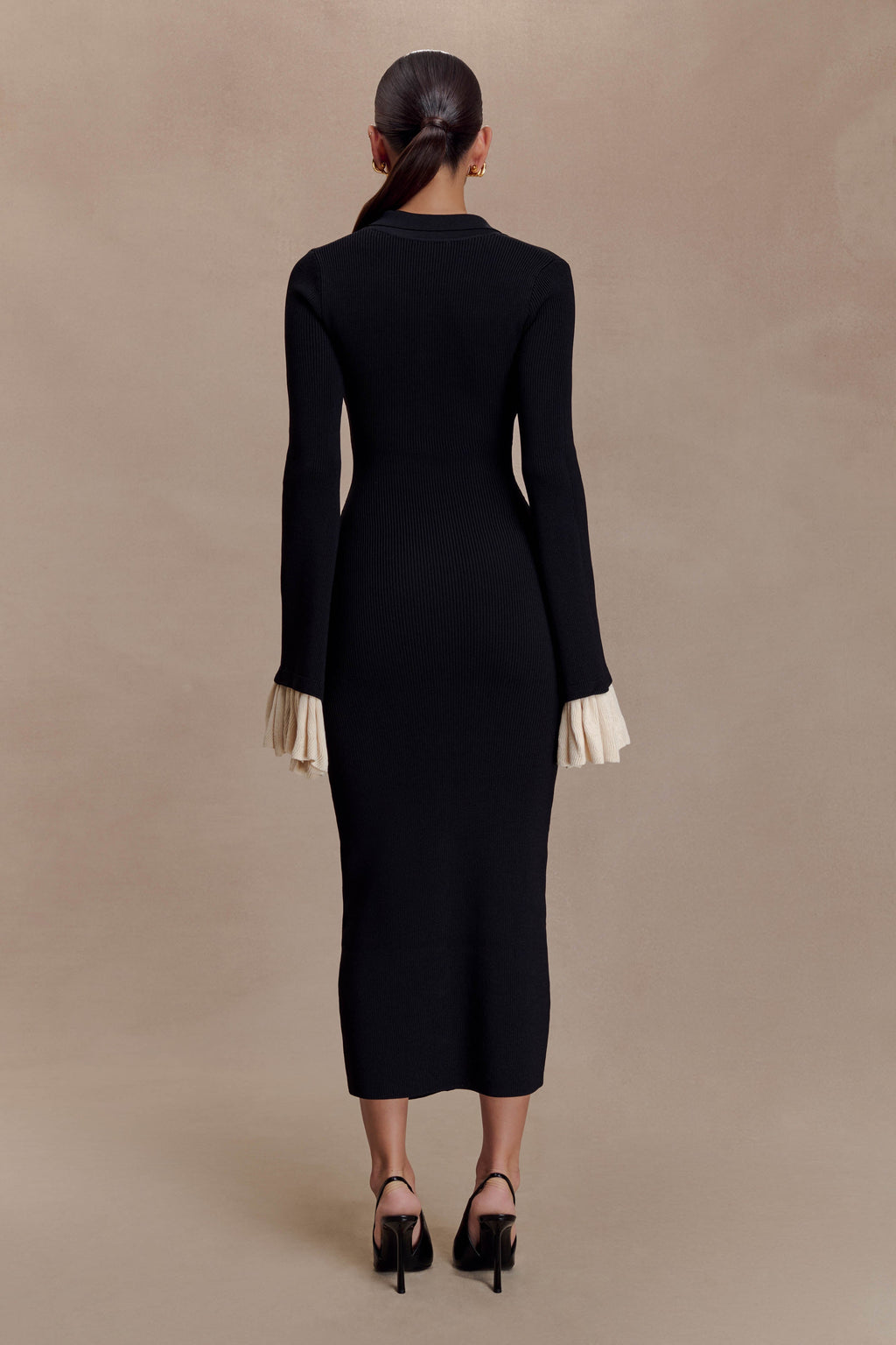 Amirose Ruffle Knit Midi Dress