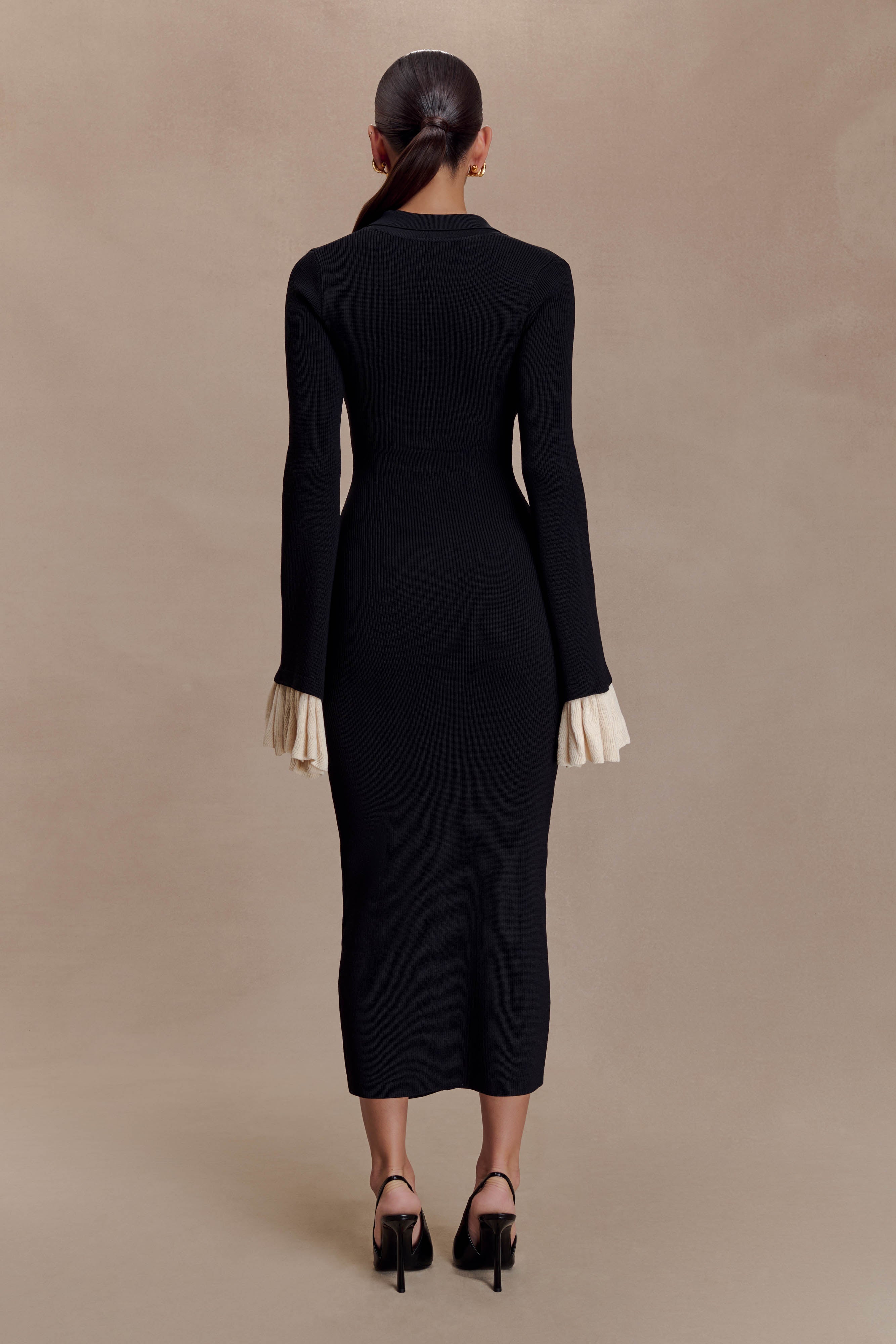 Amirose Ruffle Knit Midi Dress
