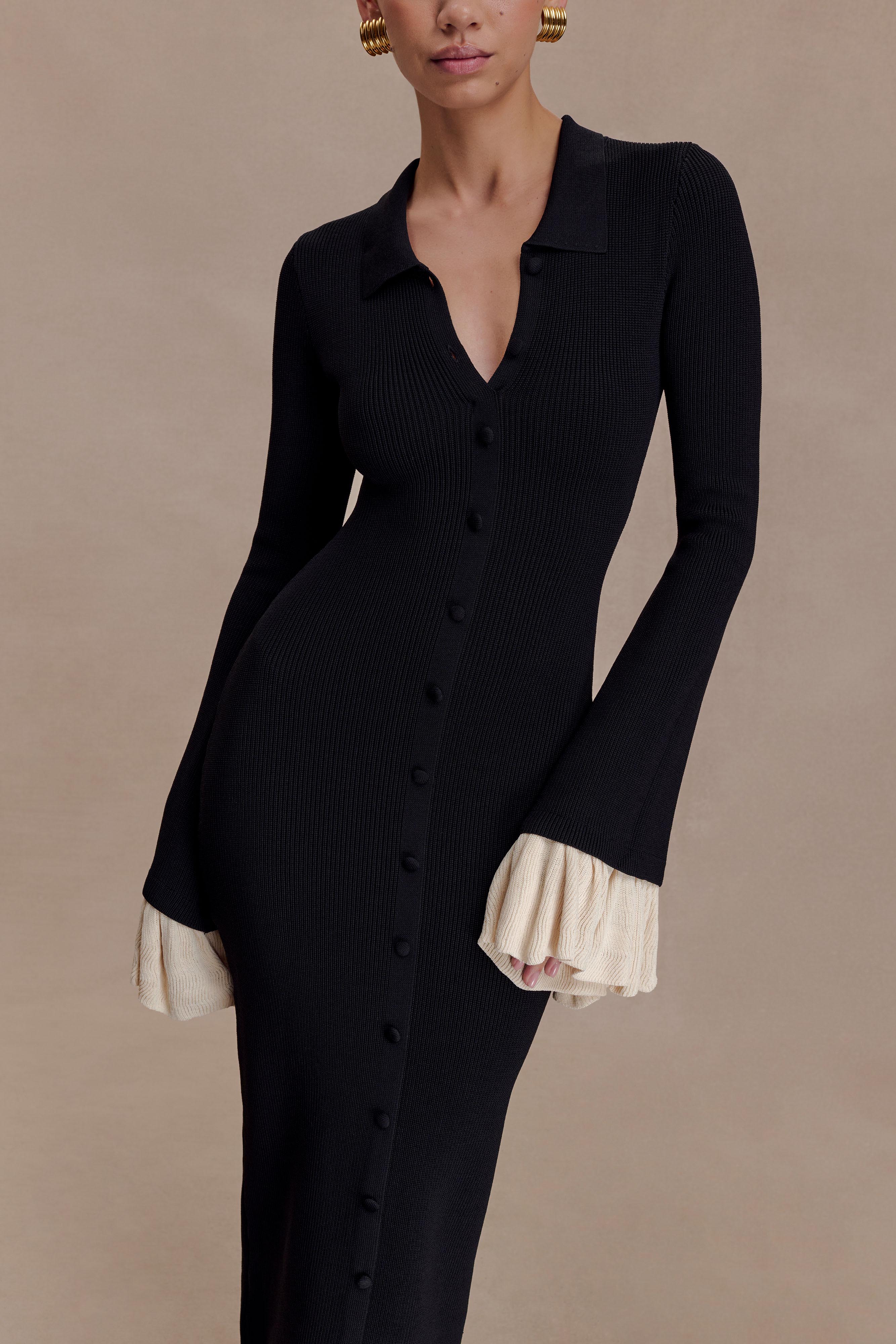 Amirose Ruffle Knit Midi Dress