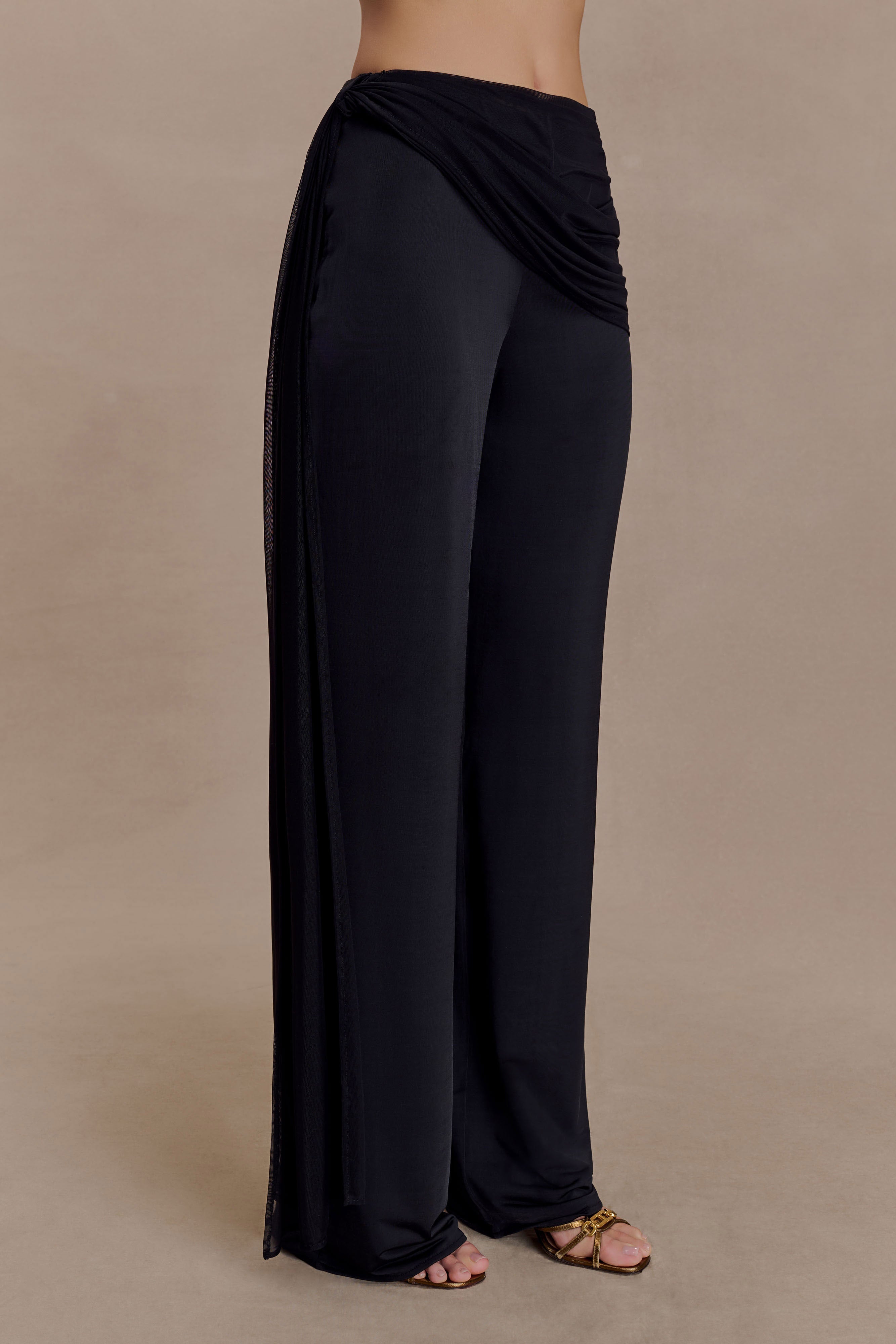 Aspyn Slinky Gathered Wide Leg Trousers - Black