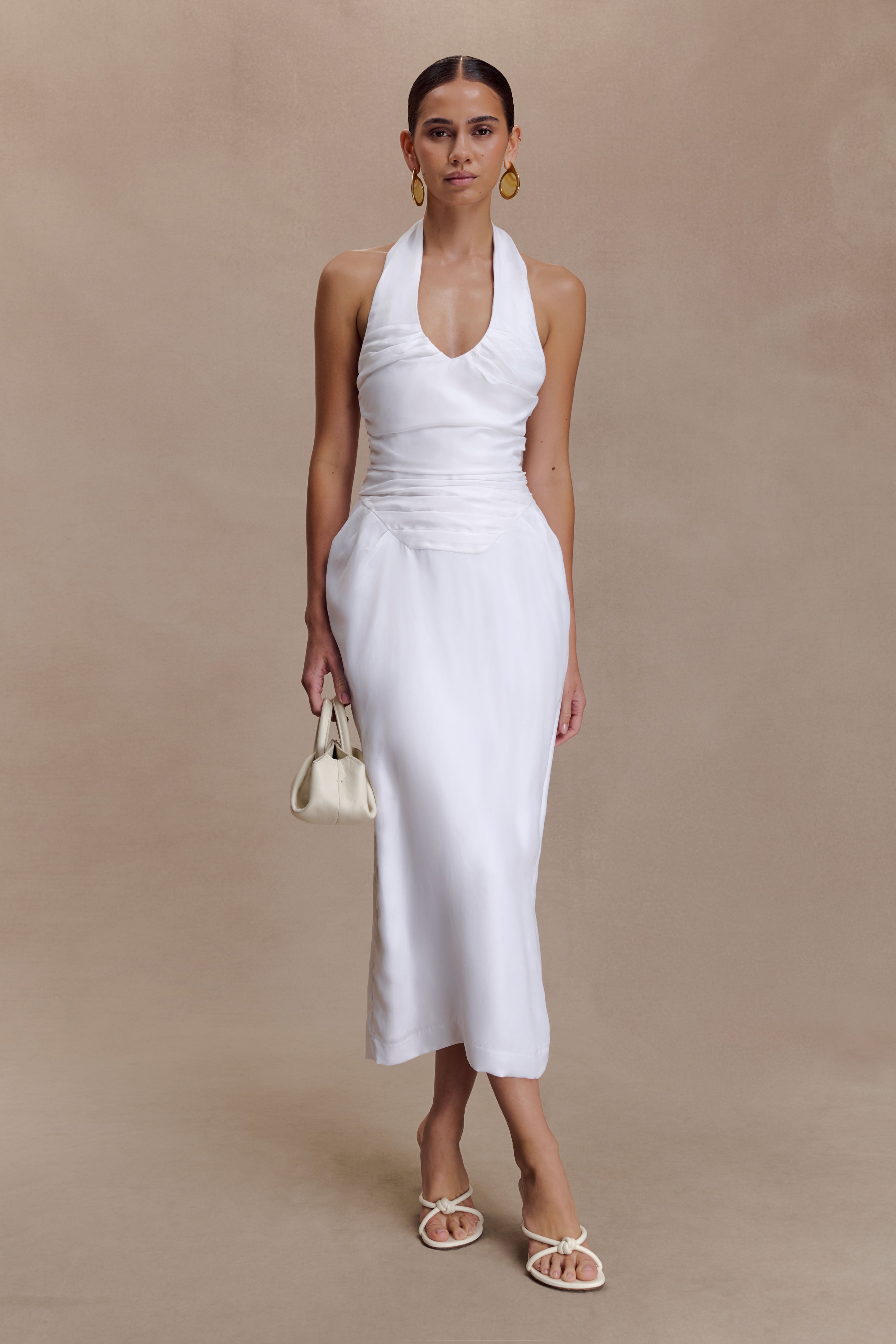 Daniela Ruched Halter Midi Dress