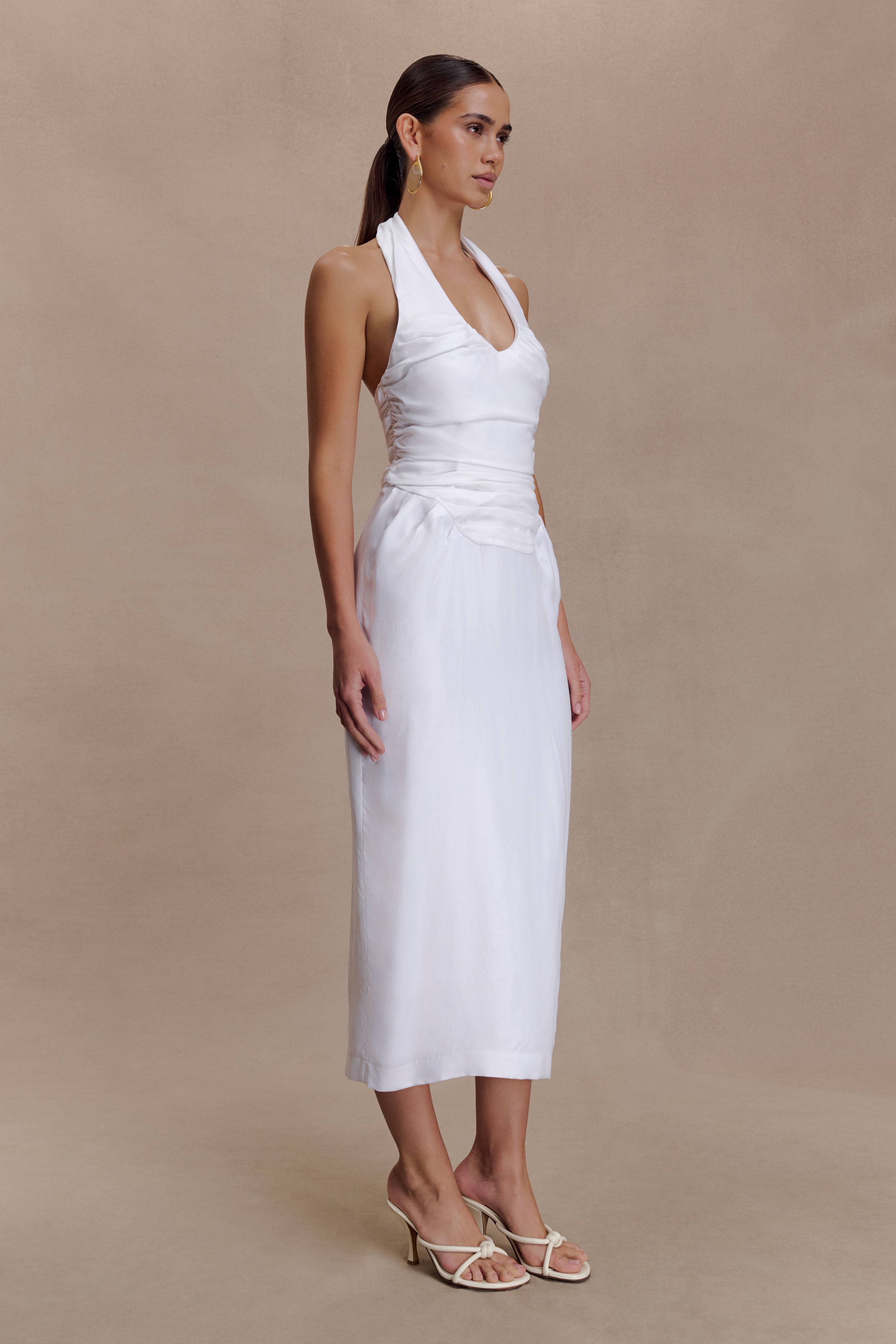 Daniela Ruched Halter Midi Dress