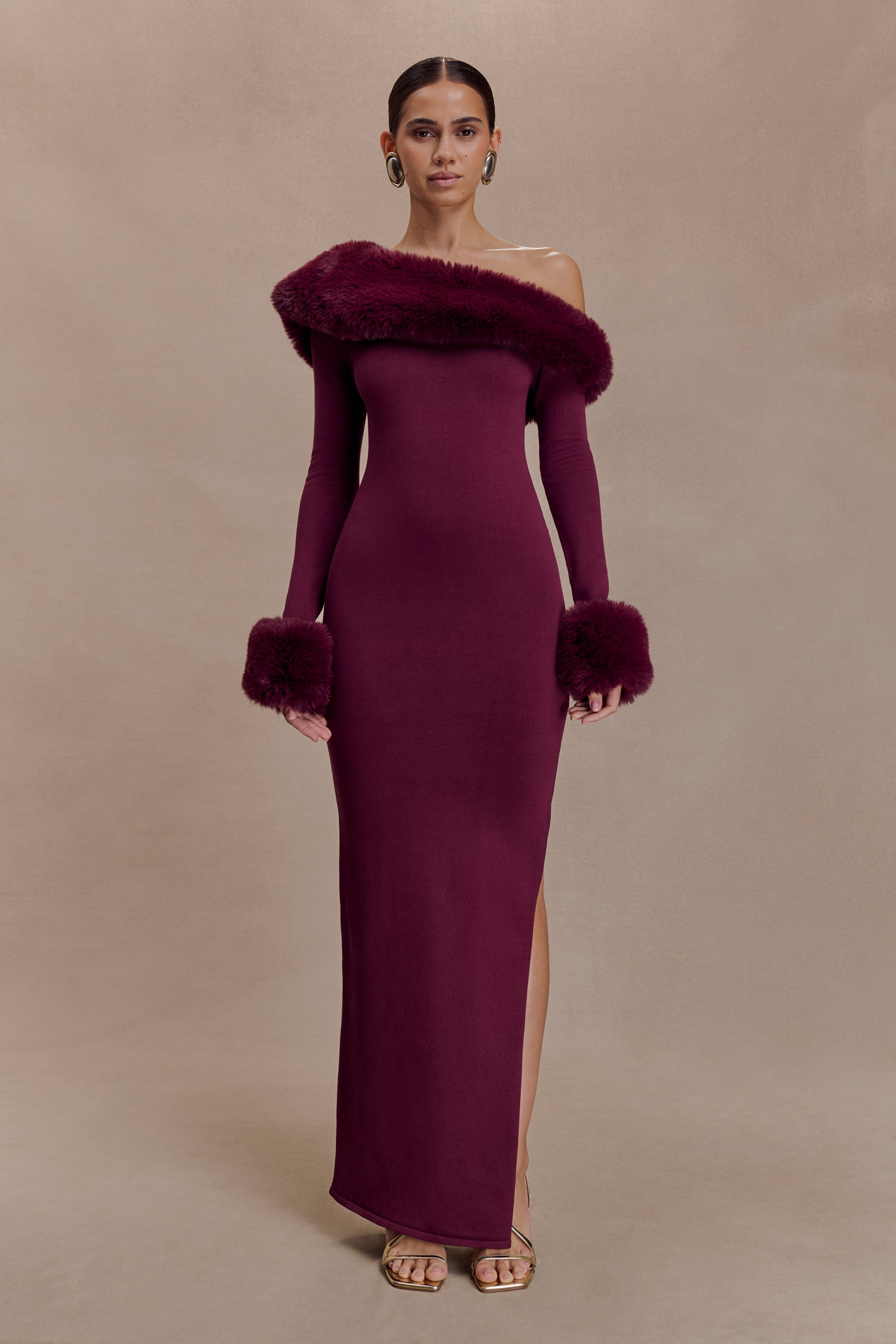 Karleigh Faux Fur Knit Maxi Dress