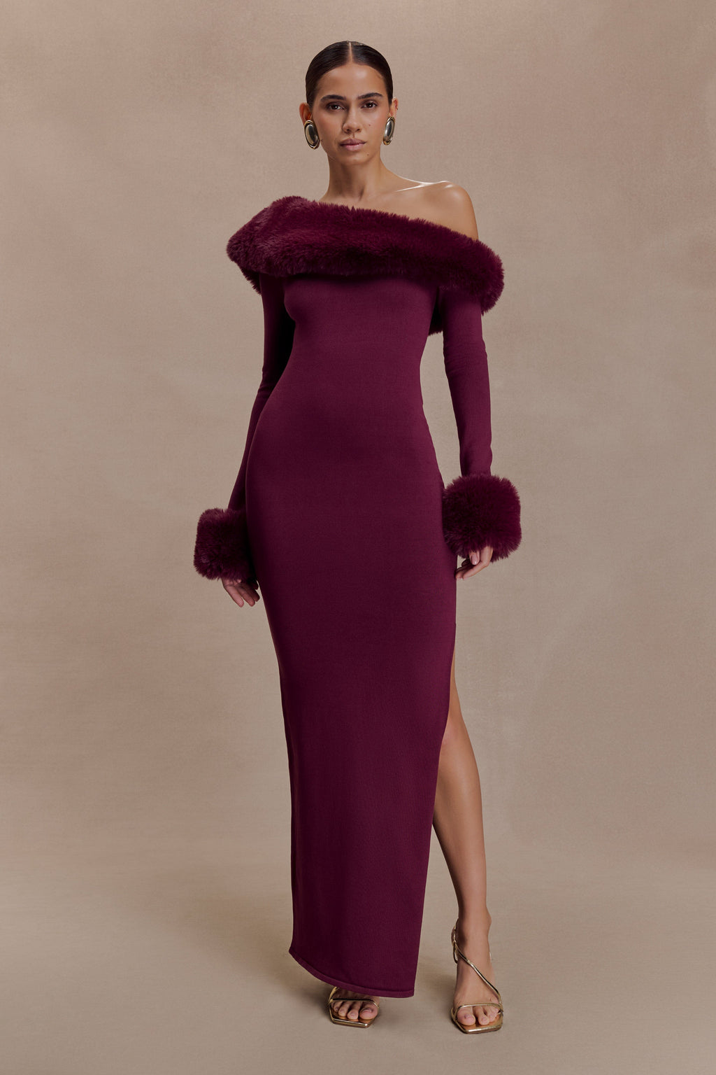 Karleigh Faux Fur Knit Maxi Dress