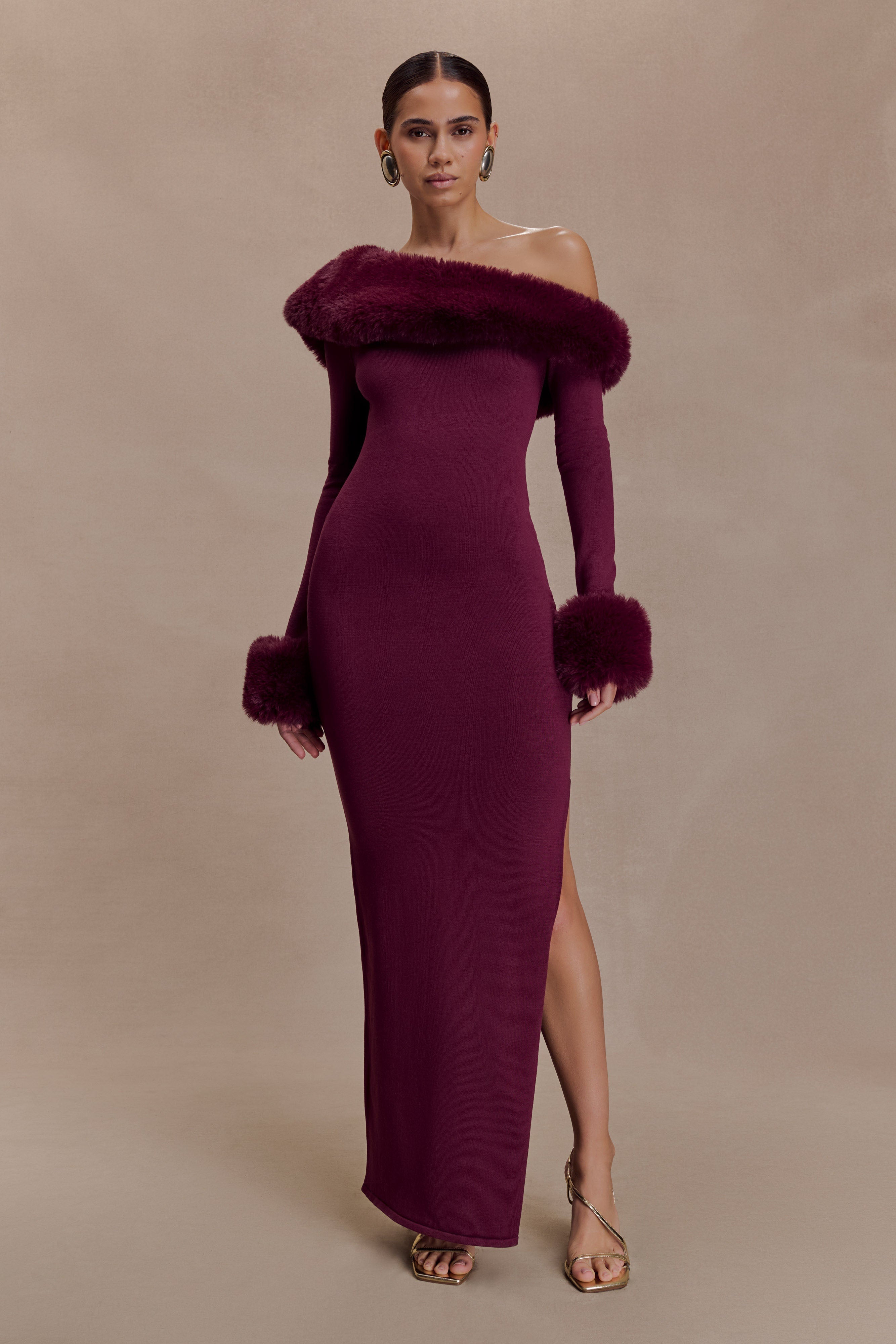 Karleigh Faux Fur Knit Maxi Dress