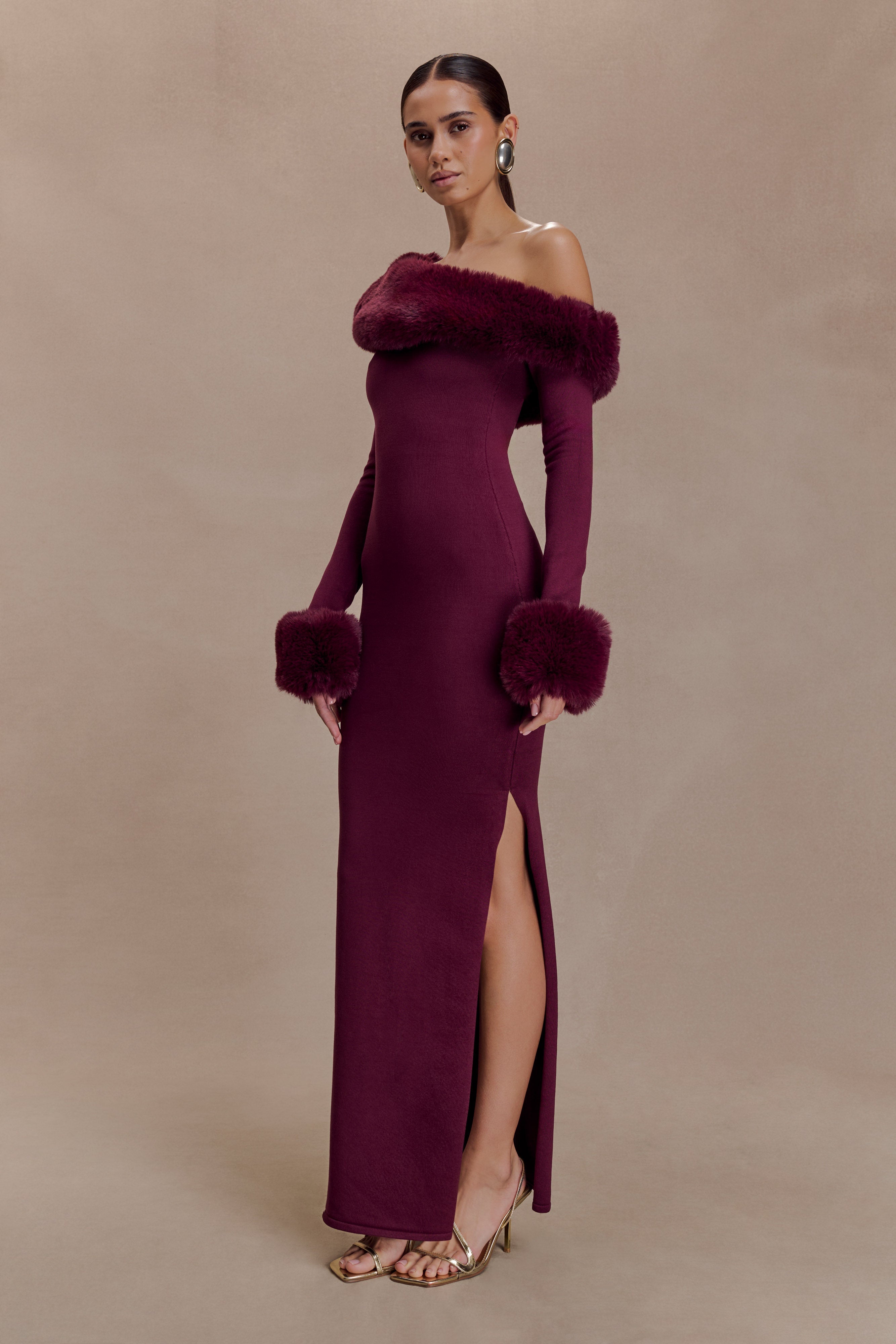 Karleigh Faux Fur Knit Maxi Dress