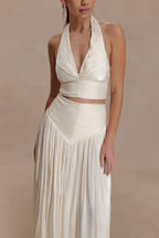 Makena Gathered V Neck Top in Opal White – Chic&Drifts