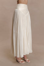Makena Gathered Midi Skirt in Opal White – Chic&Drifts