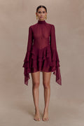 Nimah Chiffon Ruffle Mini Dress in Wine – Chic&Drifts