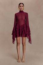 Nimah Chiffon Ruffle Mini Dress in Wine – Chic&Drifts