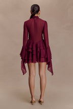 Nimah Chiffon Ruffle Mini Dress in Wine – Chic&Drifts