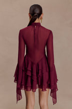 Nimah Chiffon Ruffle Mini Dress in Wine – Chic&Drifts