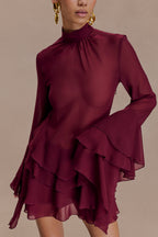 Nimah Chiffon Ruffle Mini Dress in Wine – Chic&Drifts