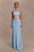 Pilar Strapless Satin And Lace Maxi Dress