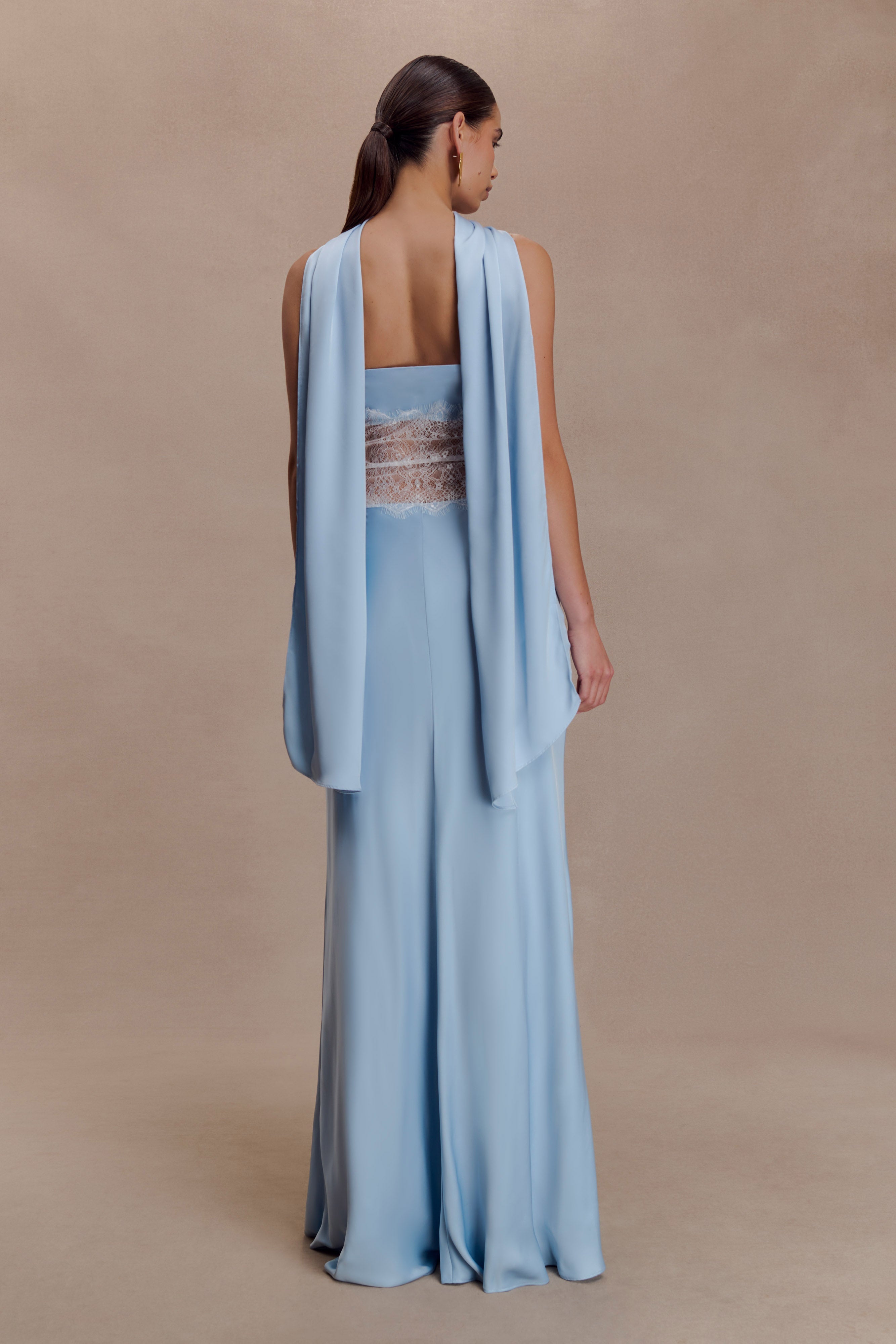 Pilar Strapless Satin And Lace Maxi Dress