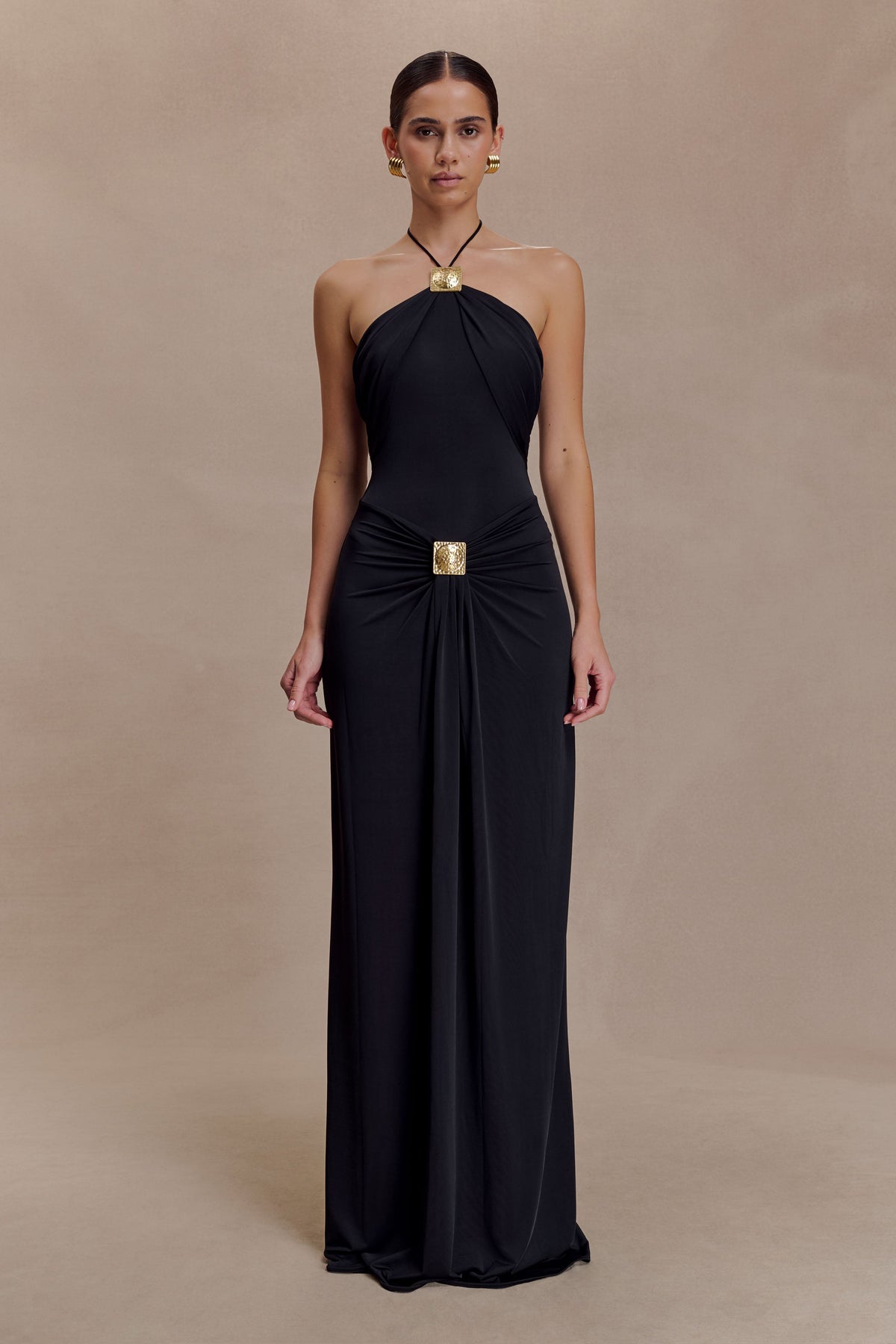 Quincy Halter Maxi Dress With Hardware in Black – Chic&Drifts