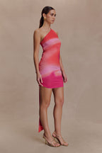Claudette Slinky Mini Dress With Hardware in Pink Sunset Print – Chic&Drifts