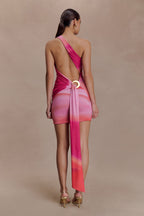 Claudette Slinky Mini Dress With Hardware in Pink Sunset Print – Chic&Drifts
