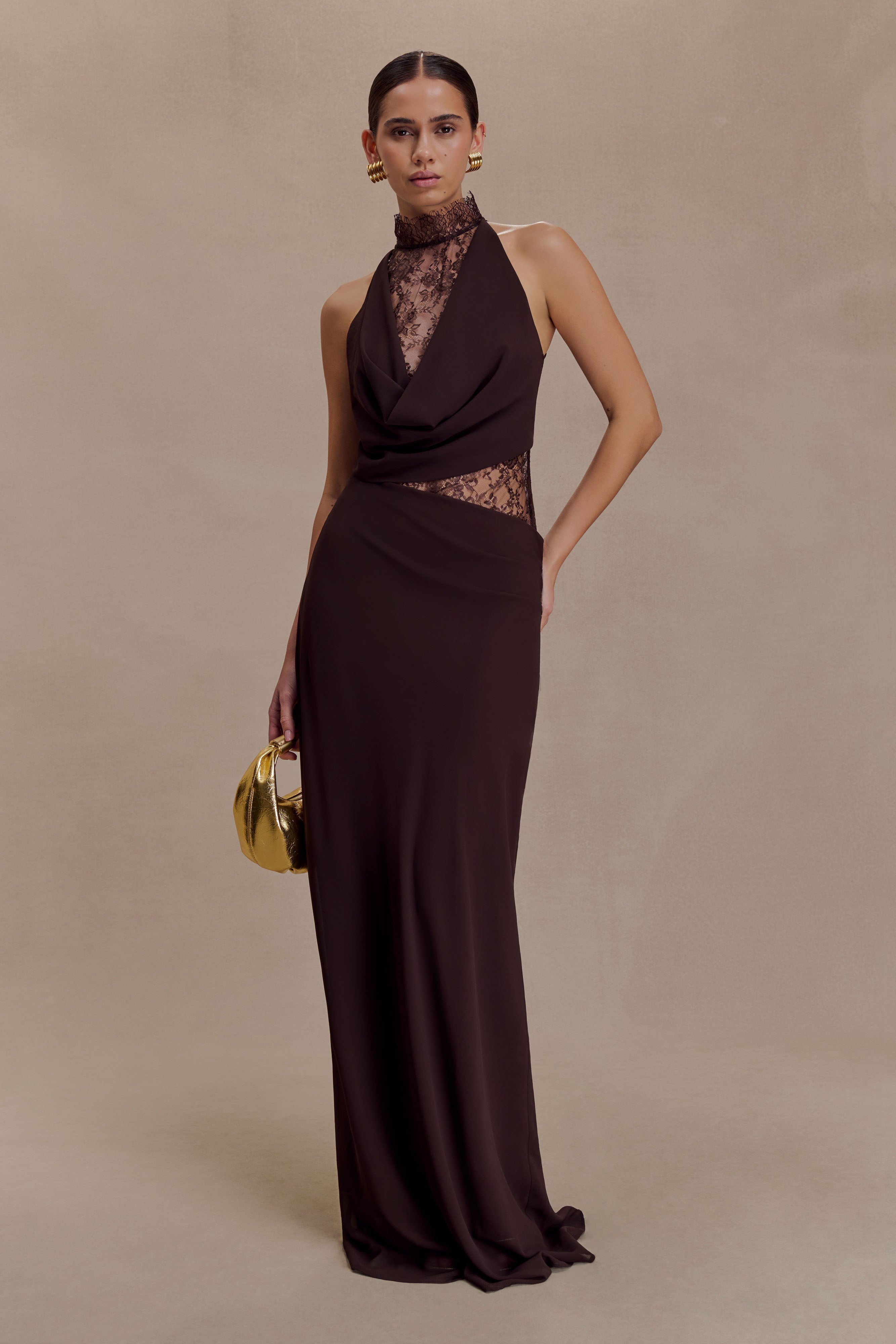 Arra Chiffon And Lace Halter Maxi Dress