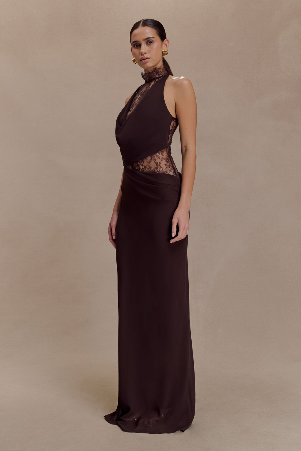 Arra Chiffon And Lace Halter Maxi Dress