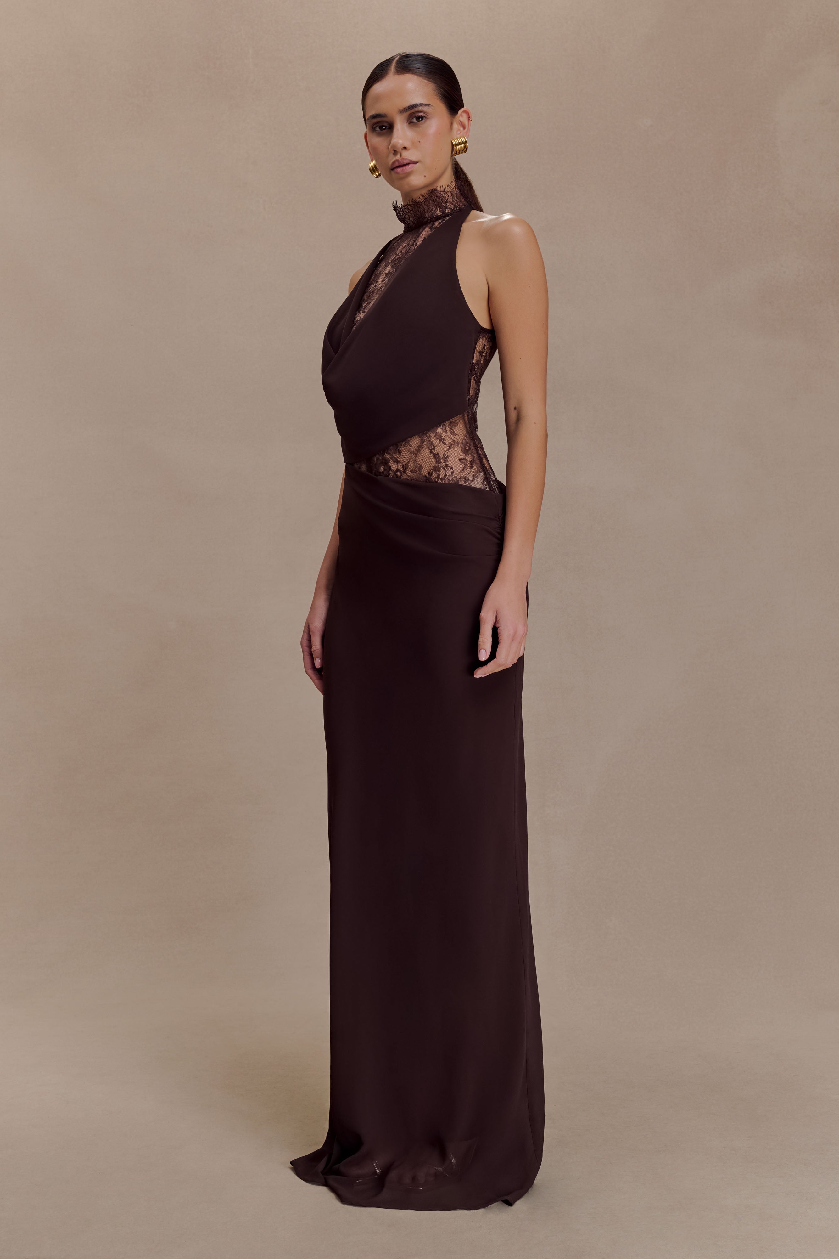 Arra Chiffon And Lace Halter Maxi Dress