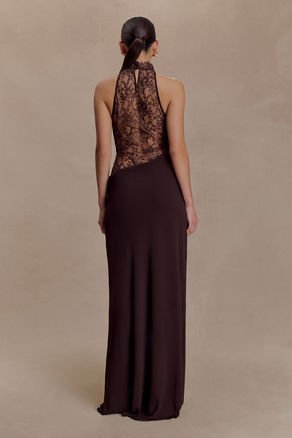 Arra Chiffon And Lace Halter Maxi Dress