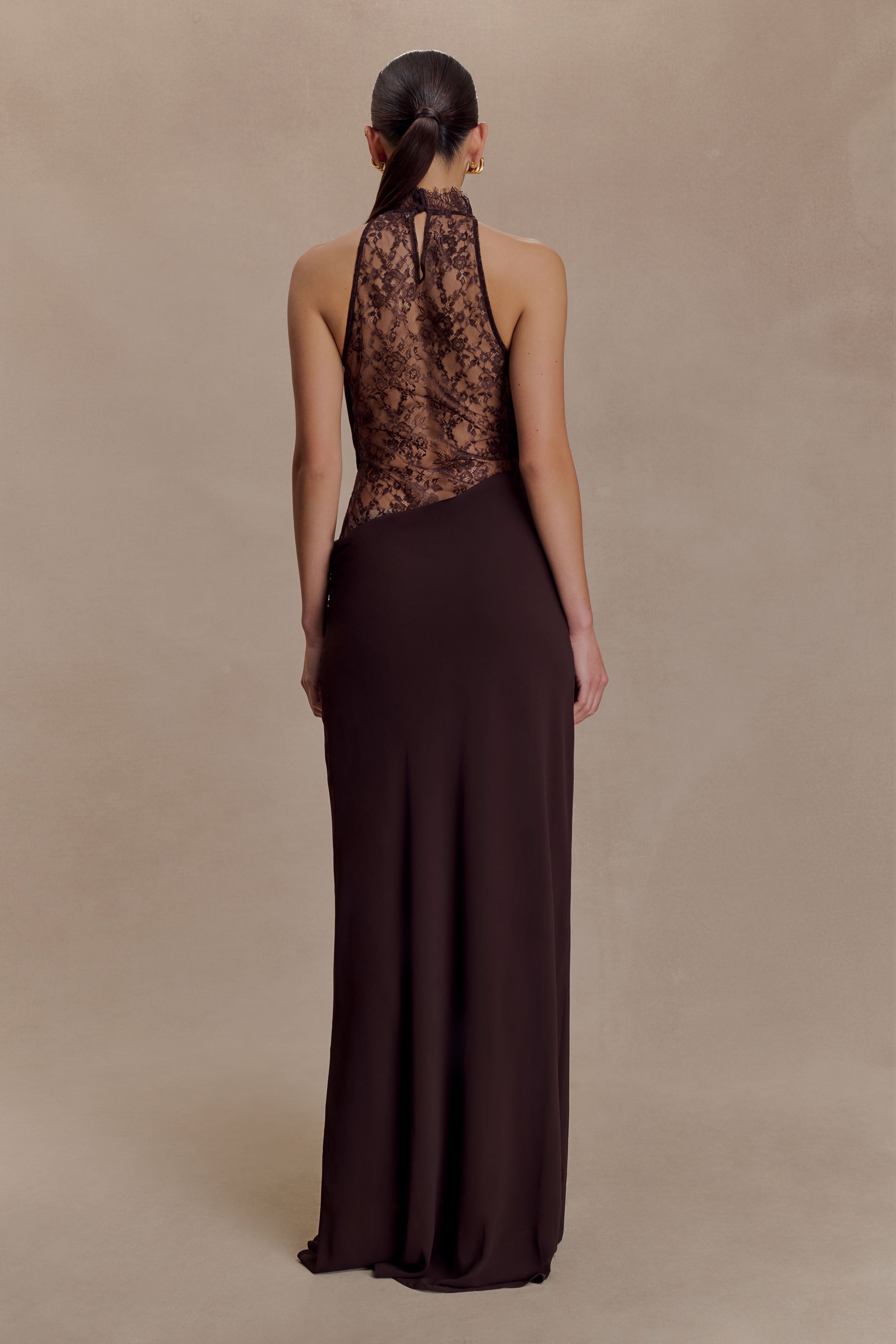 Arra Chiffon And Lace Halter Maxi Dress