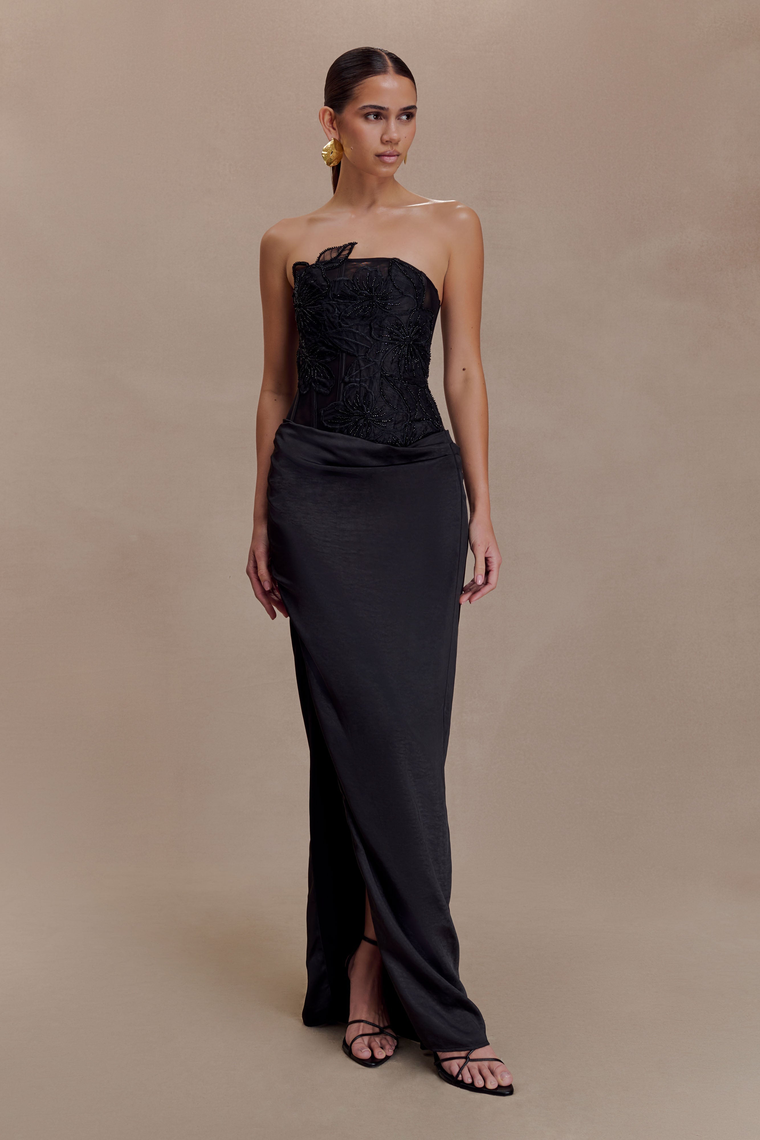 Asha Floral Mesh And Satin Maxi Dress