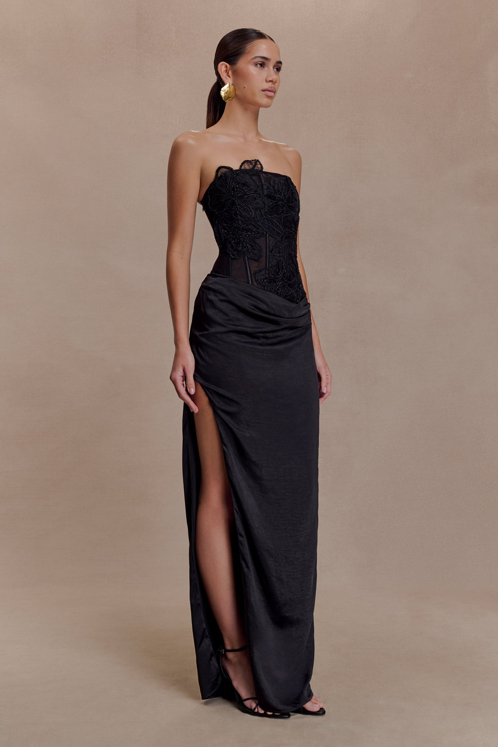 Asha Floral Mesh And Satin Maxi Dress