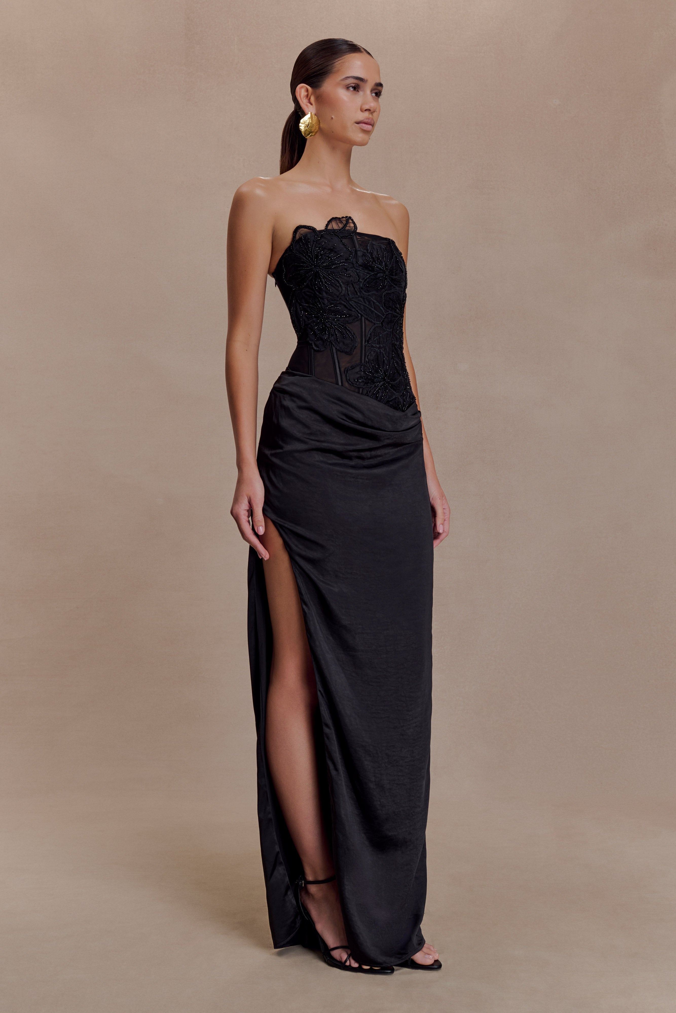 Asha Floral Mesh And Satin Maxi Dress