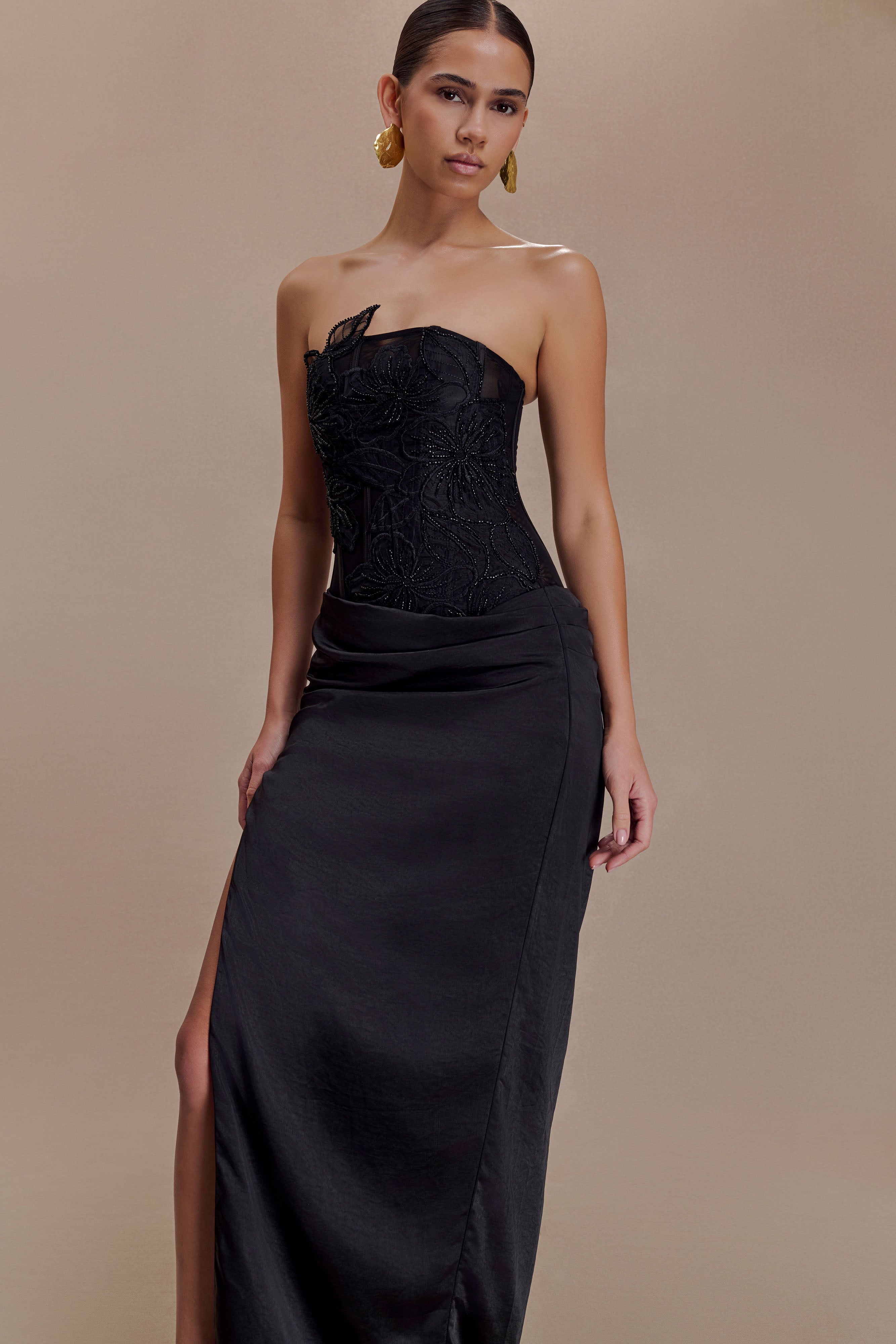 Asha Floral Mesh And Satin Maxi Dress