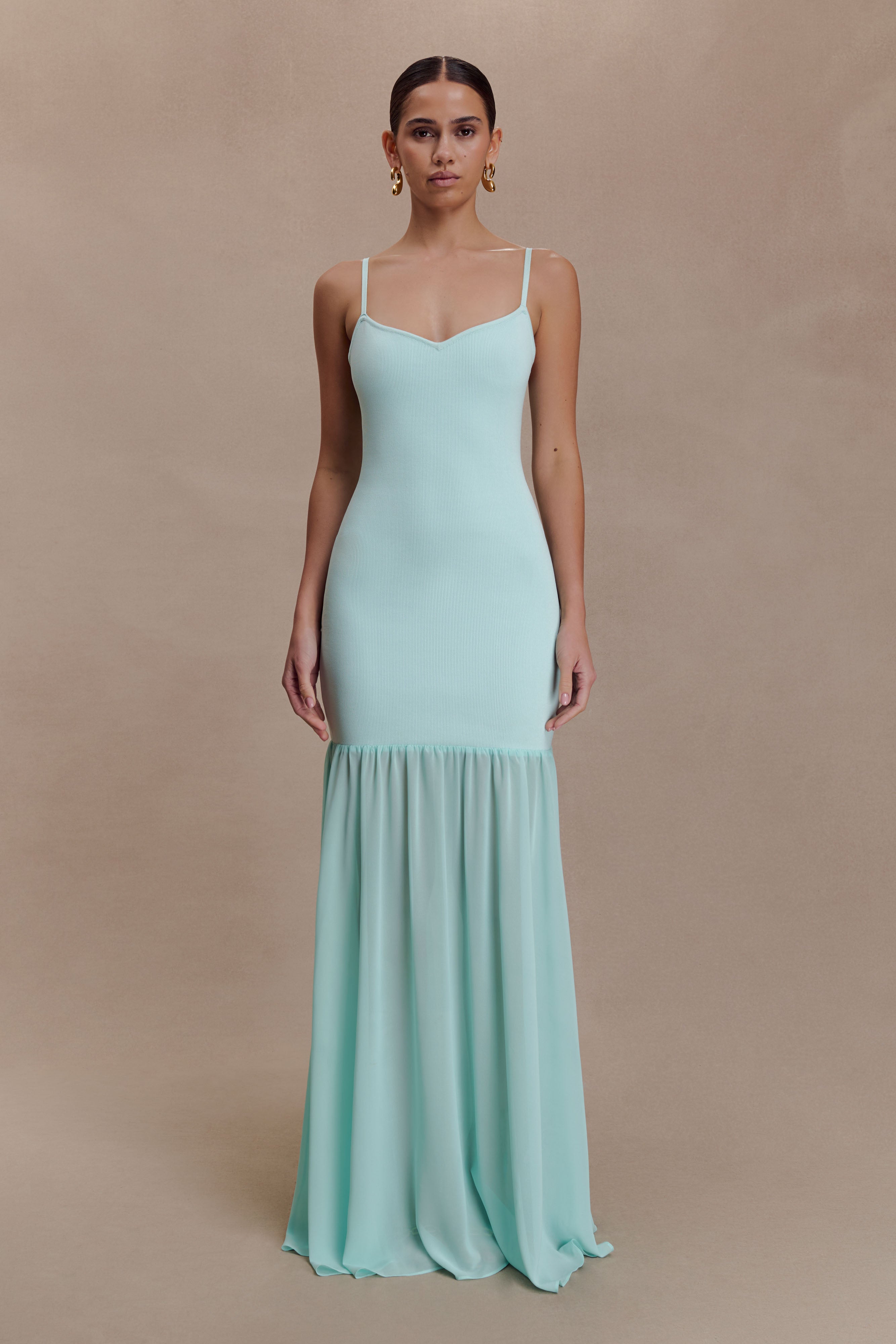 Deanne Bandage And Chiffon Knit Maxi Dress