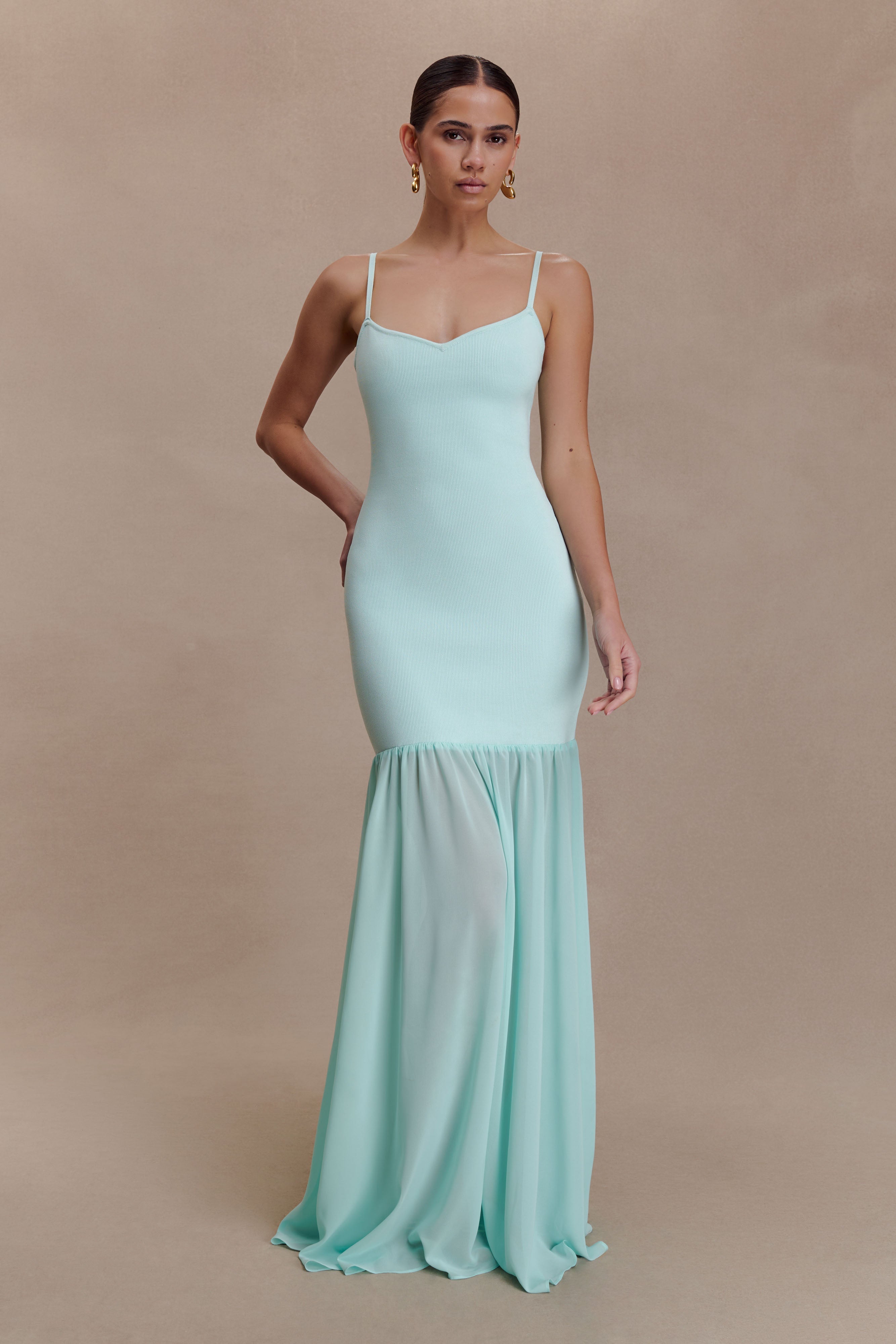Deanne Bandage And Chiffon Knit Maxi Dress