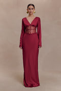Kaya Long Sleeve Satin And Mesh Maxi Dress