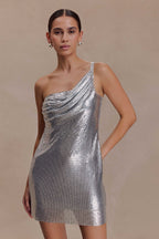 Lyle One Shoulder Glow Mesh Mini Dress in Silver – Chic&Drifts