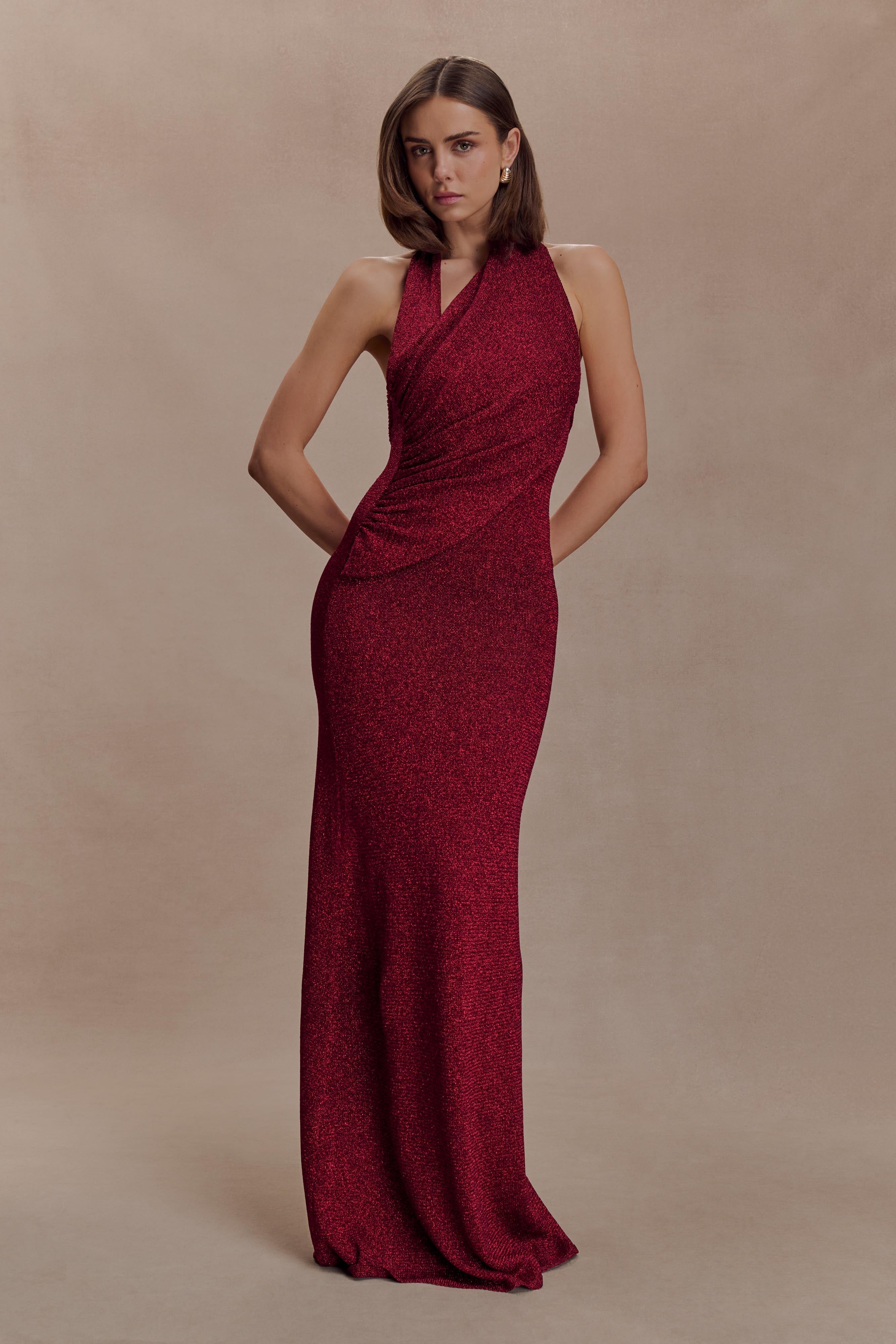Elma Lurex Knit Halter Maxi Dress
