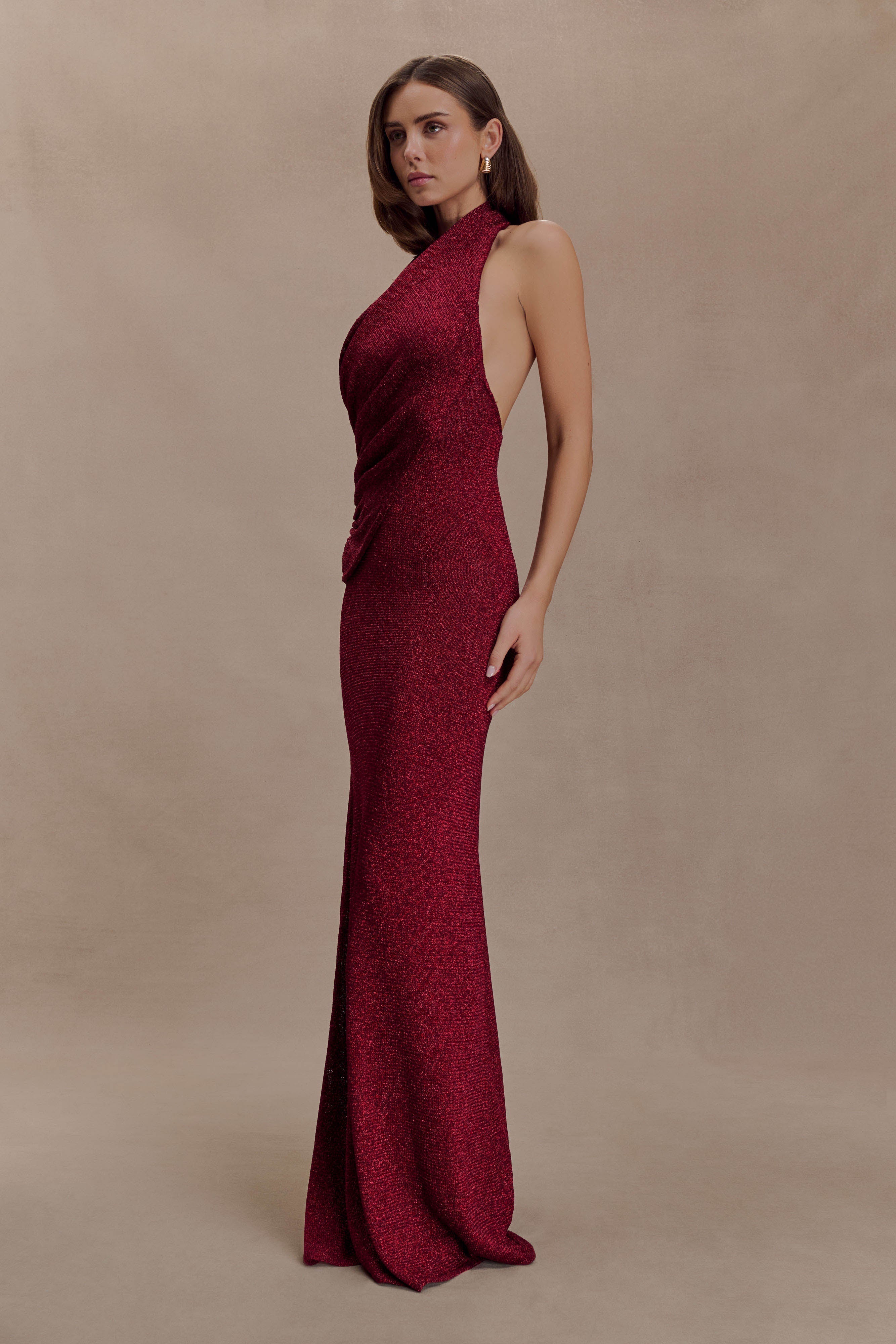 Elma Lurex Knit Halter Maxi Dress