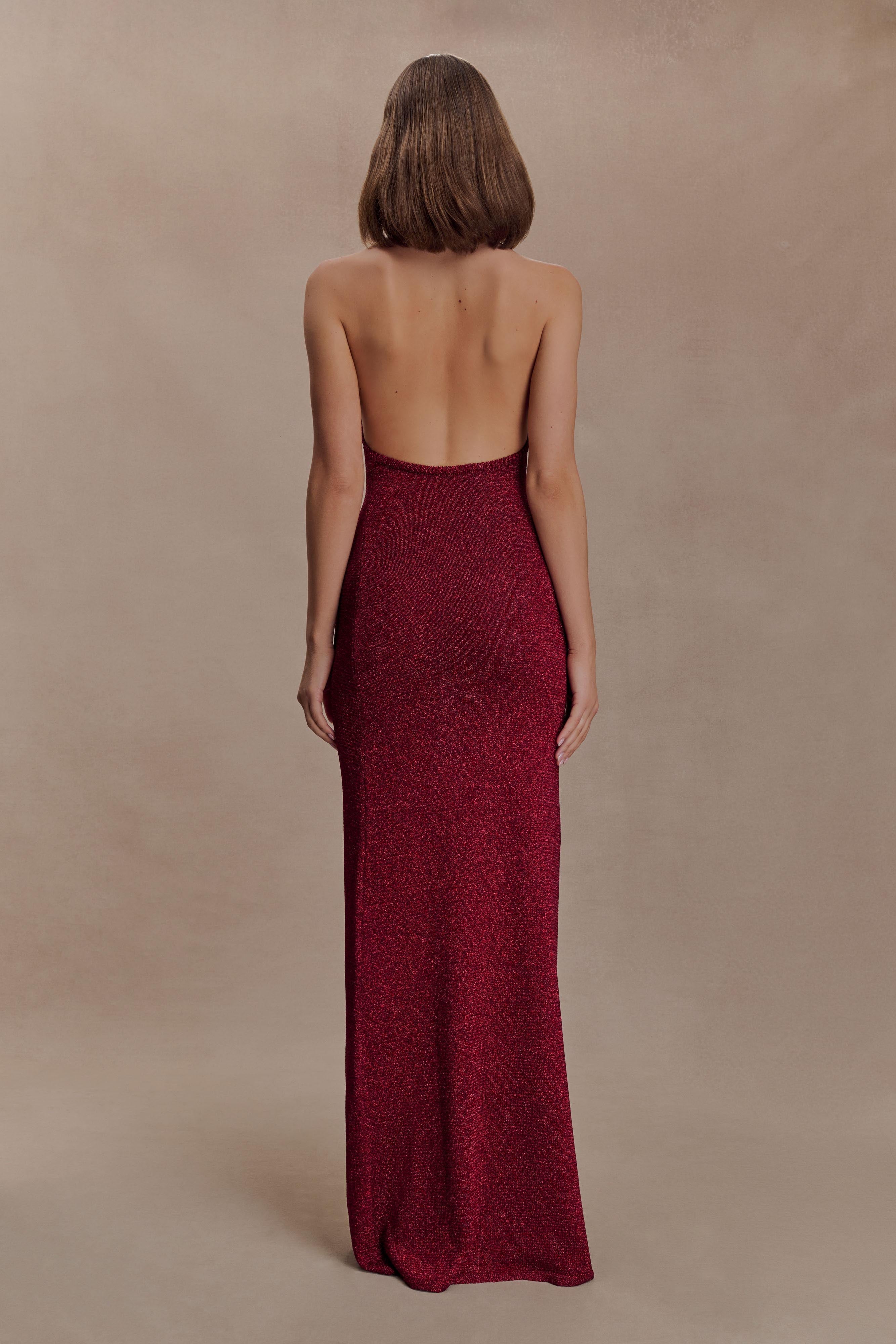 Elma Lurex Knit Halter Maxi Dress